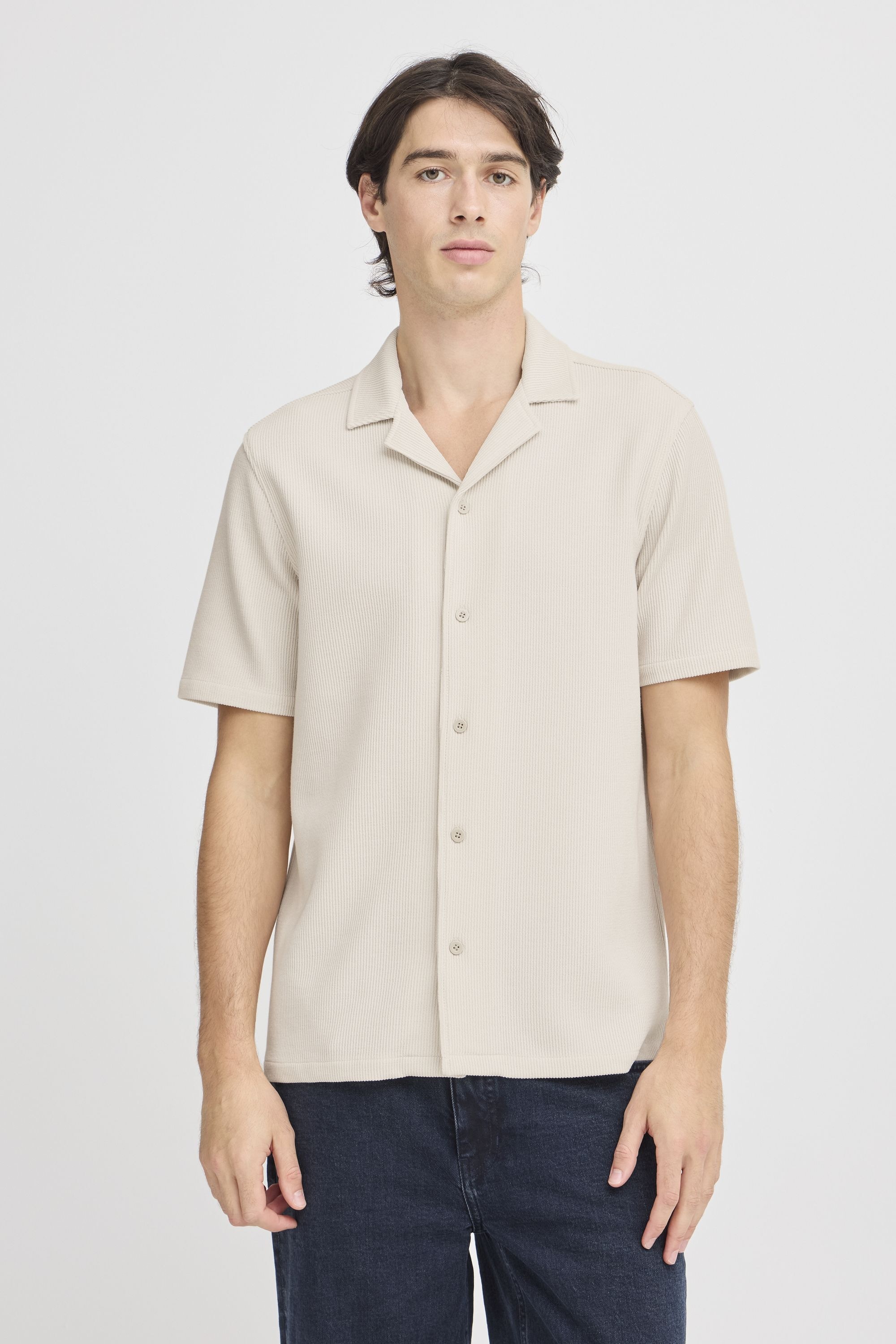 Kurzarmshirt CASUAL FRIDAY "Kurzarmhemd CFARCHER knitted", Herren, Gr. XXL, beige (rainy day), Obermaterial: 55% Baumwolle CO. 43% Polyester PES. 2% Elasthan EL., Hemden 2