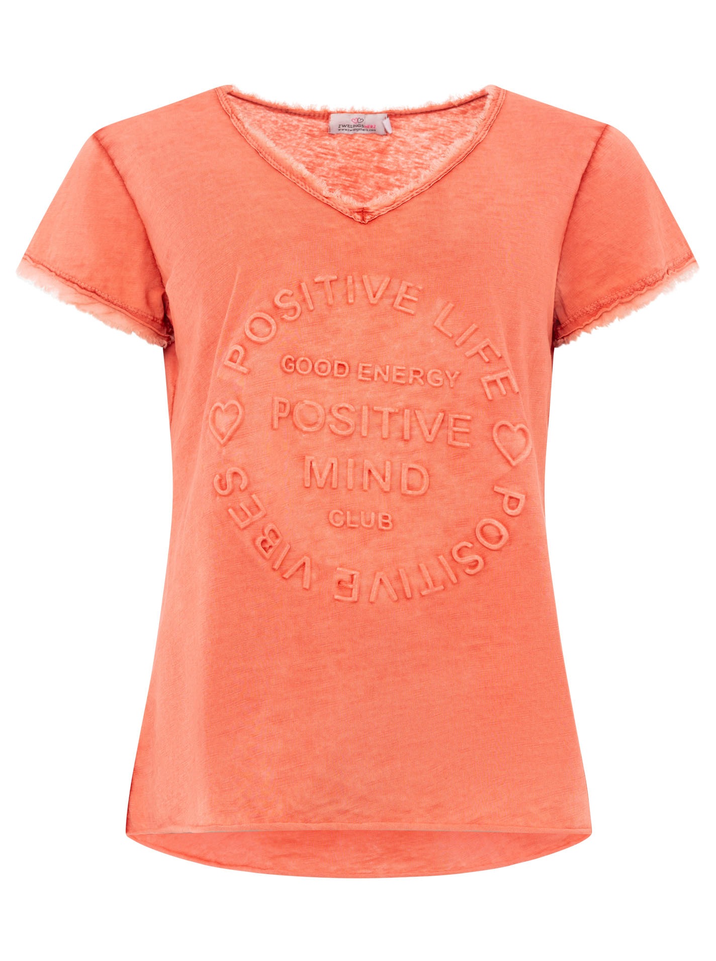 Zwillingsherz T-Shirt ""Positive Mind"", V-Ausschnitt, Kurzarm, Used-Look, günstig online kaufen