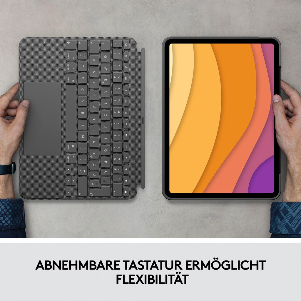 Logitech iPad-Tastatur »Combo Touch iPad Air (4. Gen - 2020) Keyboard Case«, (ausklappbare Füße-Multimedia-Tasten)