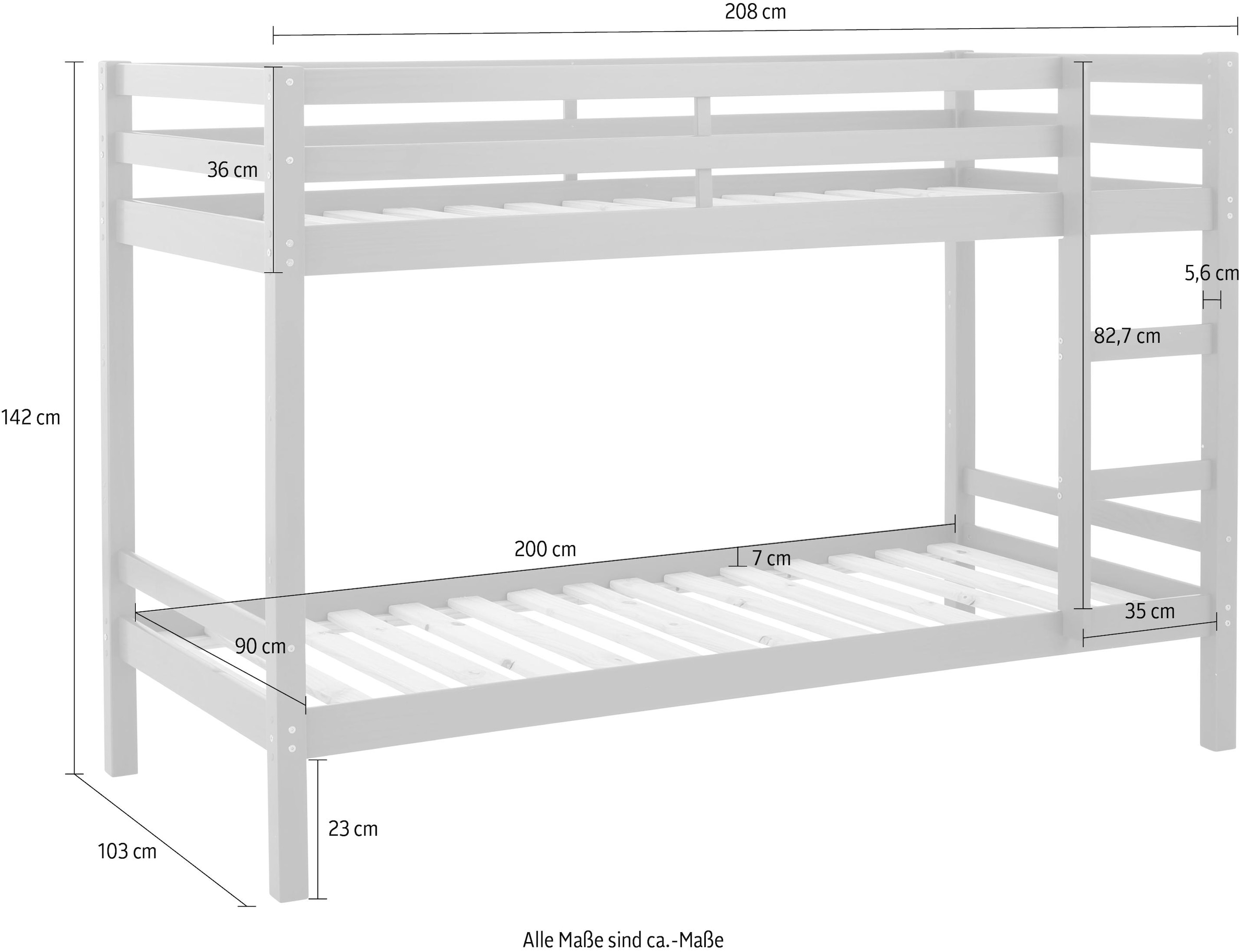 Lüttenhütt Etagenbett »Alpi«, aus schönem massivem Kiefernholz, Stockbett, Liegeflächenlänge 200 cm