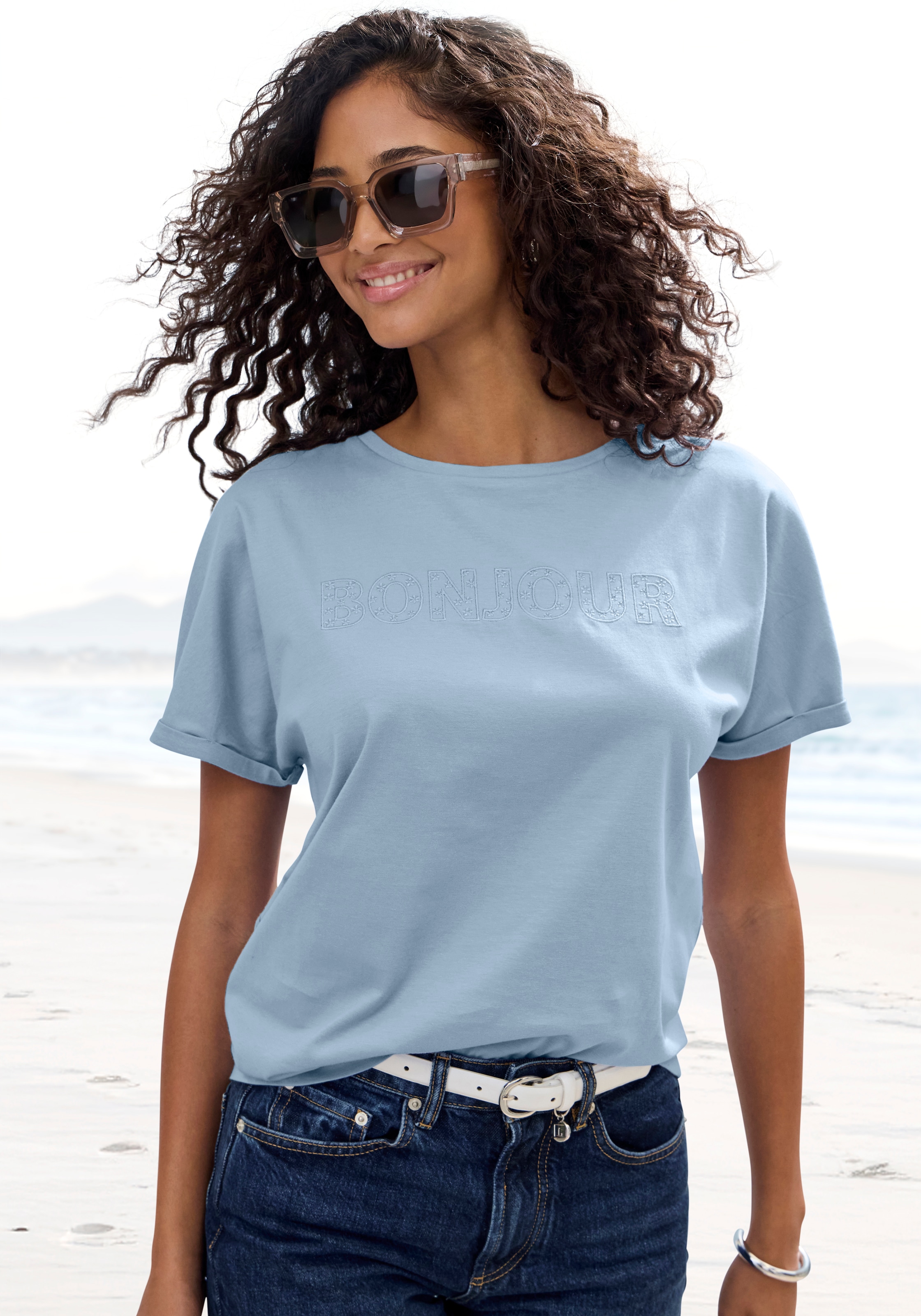 Vivance T-Shirt »mit Stickerei« aus angenehmer Bio-Baumwolle
