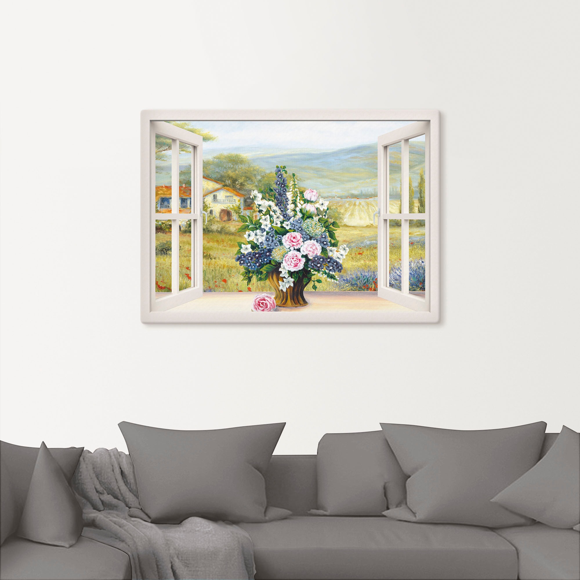 Artland Leinwandbild "Blumenbouquet am weißen Fenster" Arrangements 1 Stk. günstig online kaufen