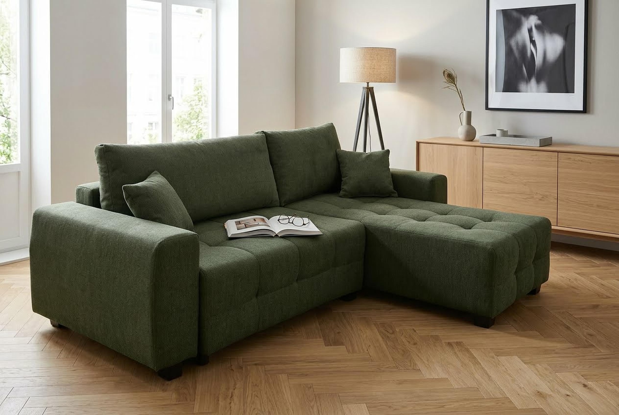 OTTO home Ecksofa "Bella Couch L-Form, B: 234 cm, Zierkissen inklusive" optional Schlaffunktion & Bettkasten, Wohnkomfort