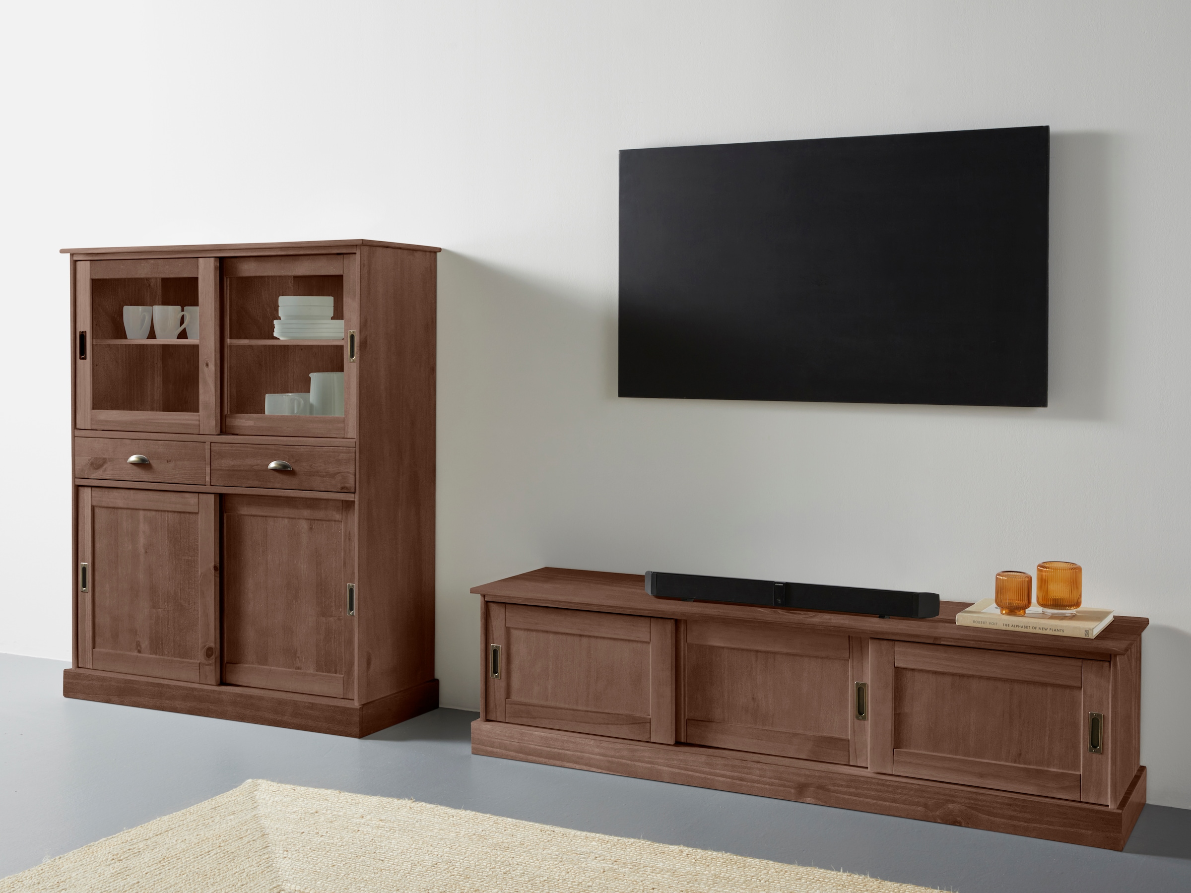 Home affaire Highboard »Schröder«, Vitrine aus massivem Kiefernholz, Breite 114 cm