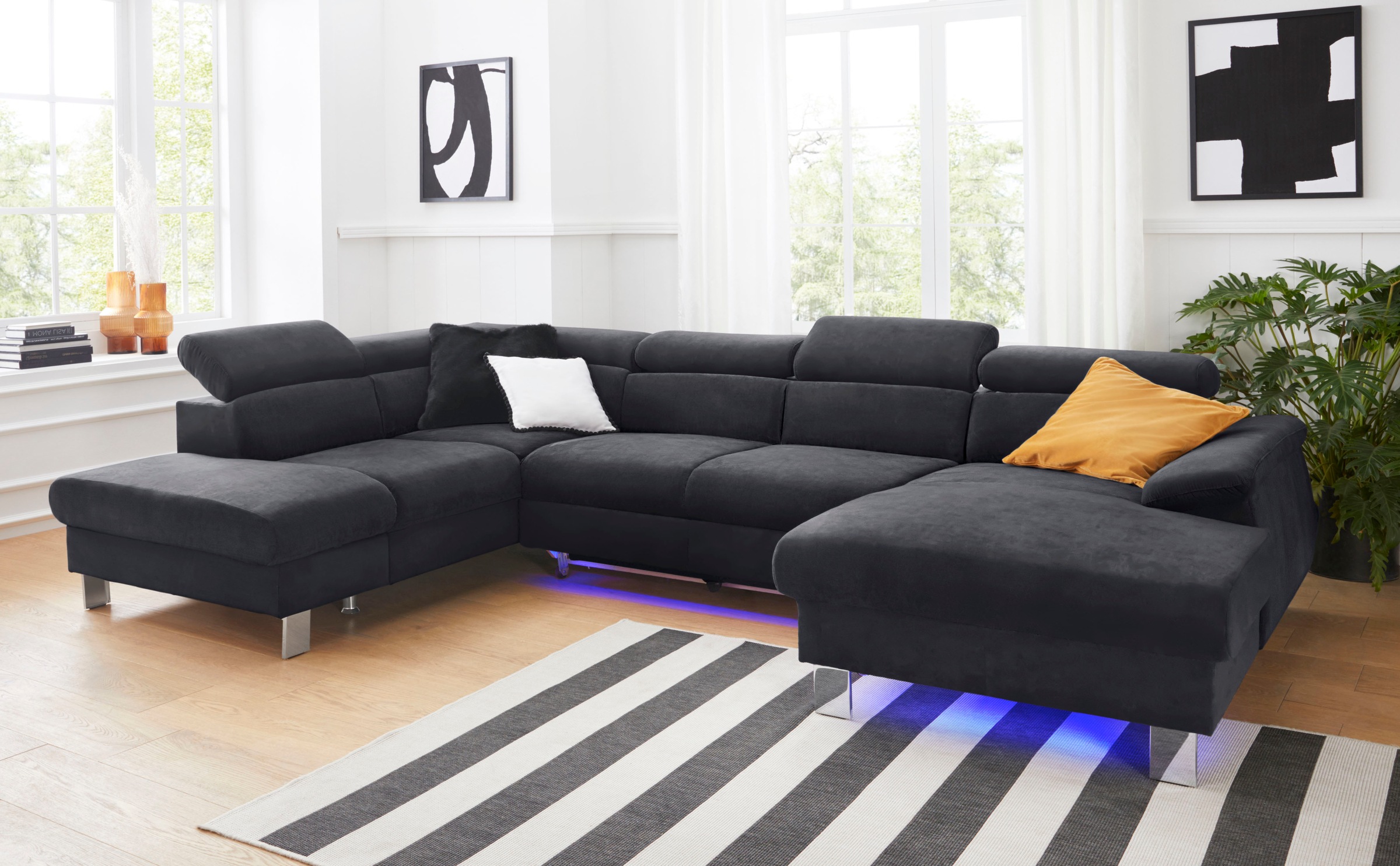 Wohnlandschaft COTTA "Komaris U-Form, B: 320 cm", grau (lava), B:320cm, Microfaser PRIMABELLE (100% Polyester);Kunstleder SOFTLUX;Feinstruktur (100% Polyester);Kunstleder SOFTLUX/Struktur (100% Polyester);NaturLEDER, Sofas, Wohnlandschaft, mit Kopfteilver 10