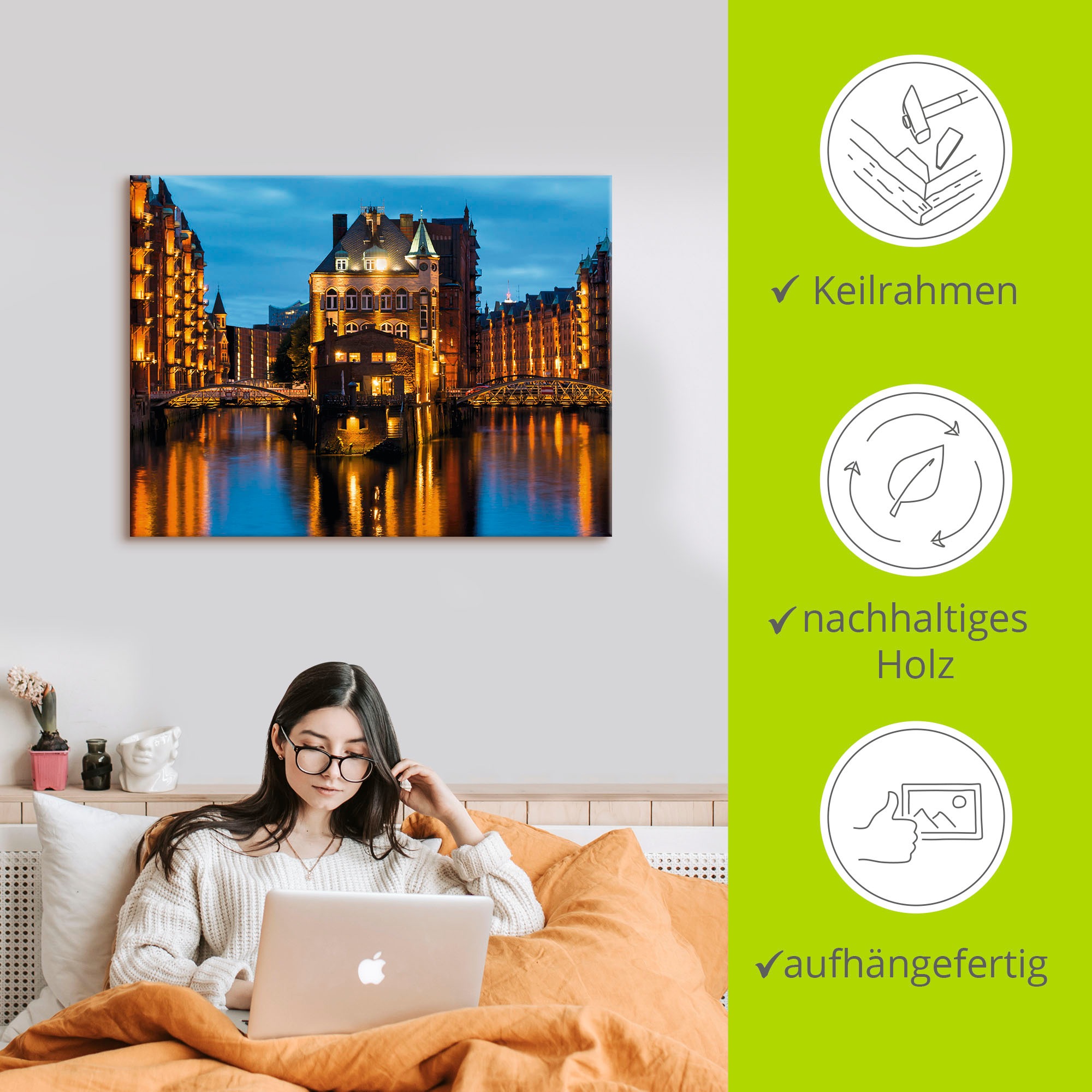 Artland Wandbild »Teil der alten Speicherstadt in Hamburg«, Deutschland, (1 St.), als Leinwandbild, Poster, Wandaufkleber in verschied. Größen