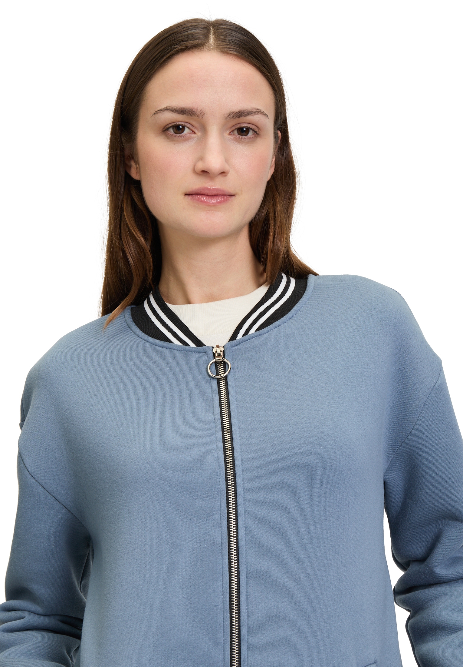 Amber & June Jerseymantel »Amber & June Damen Sweatmantel mit Ringelbündchen«