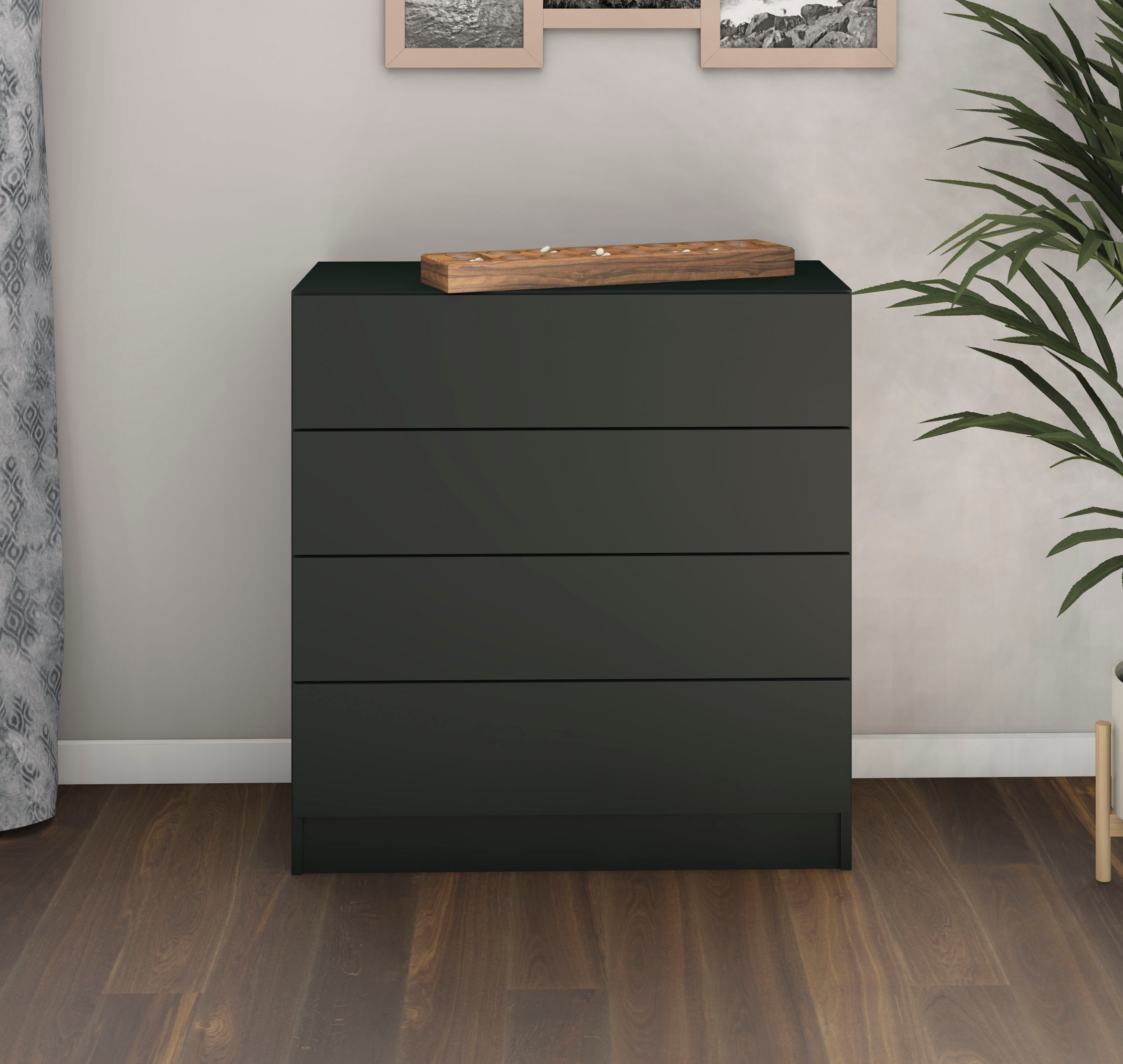 Kommode BORCHARDT MÖBEL, B:76cm H:79cm T:35cm, schwarz, Holzwerkstoff, Schlafzimmer, Sideboards, "Vaasa, Kommode mit 4 Schubkästen auf Kugelführungen"