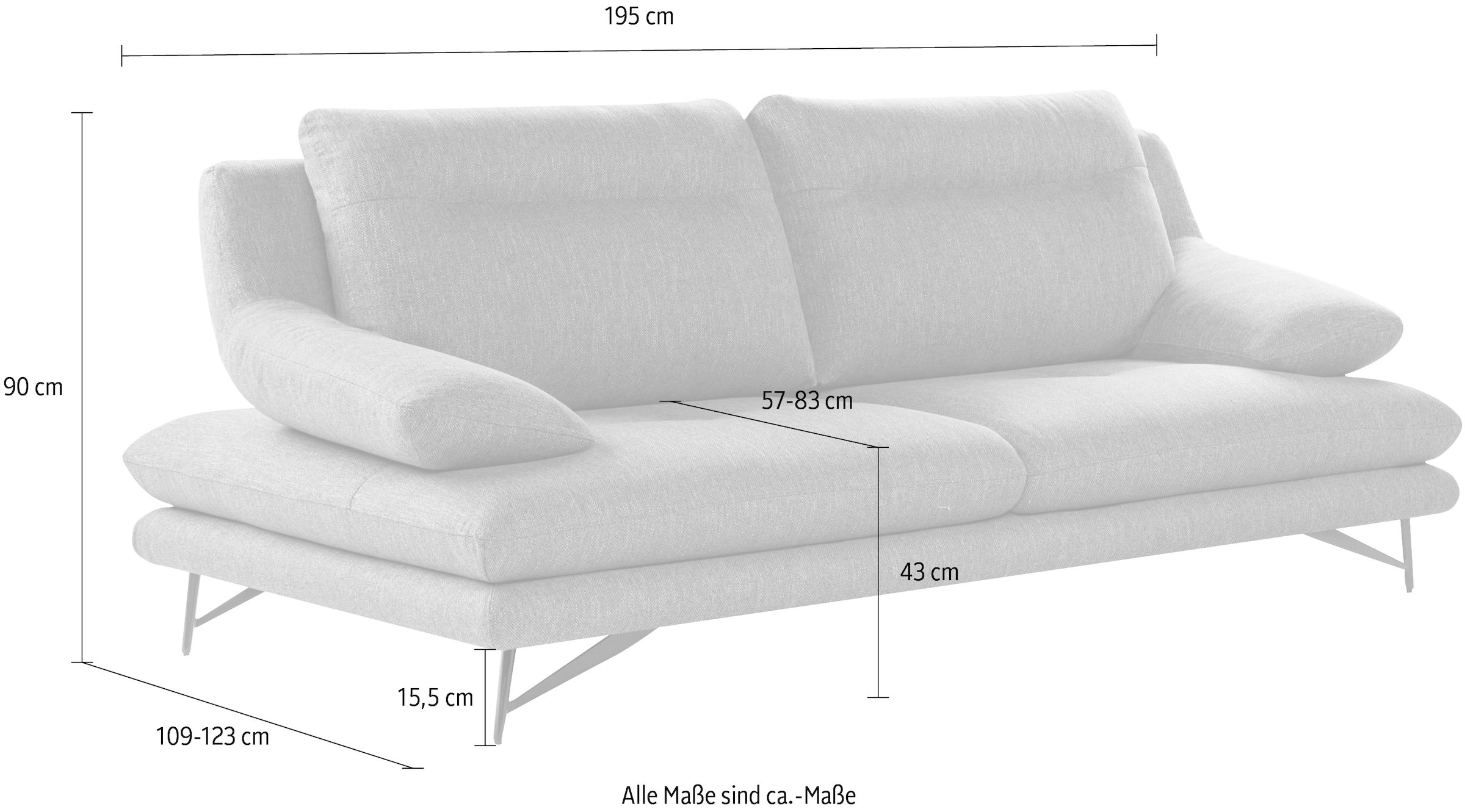 CALIA ITALIA 2-Sitzer »Cezanne, italienisches Designsofa mit erstklassigem Sitzkomfort«, wahlweise mit Sitztiefenverstellung