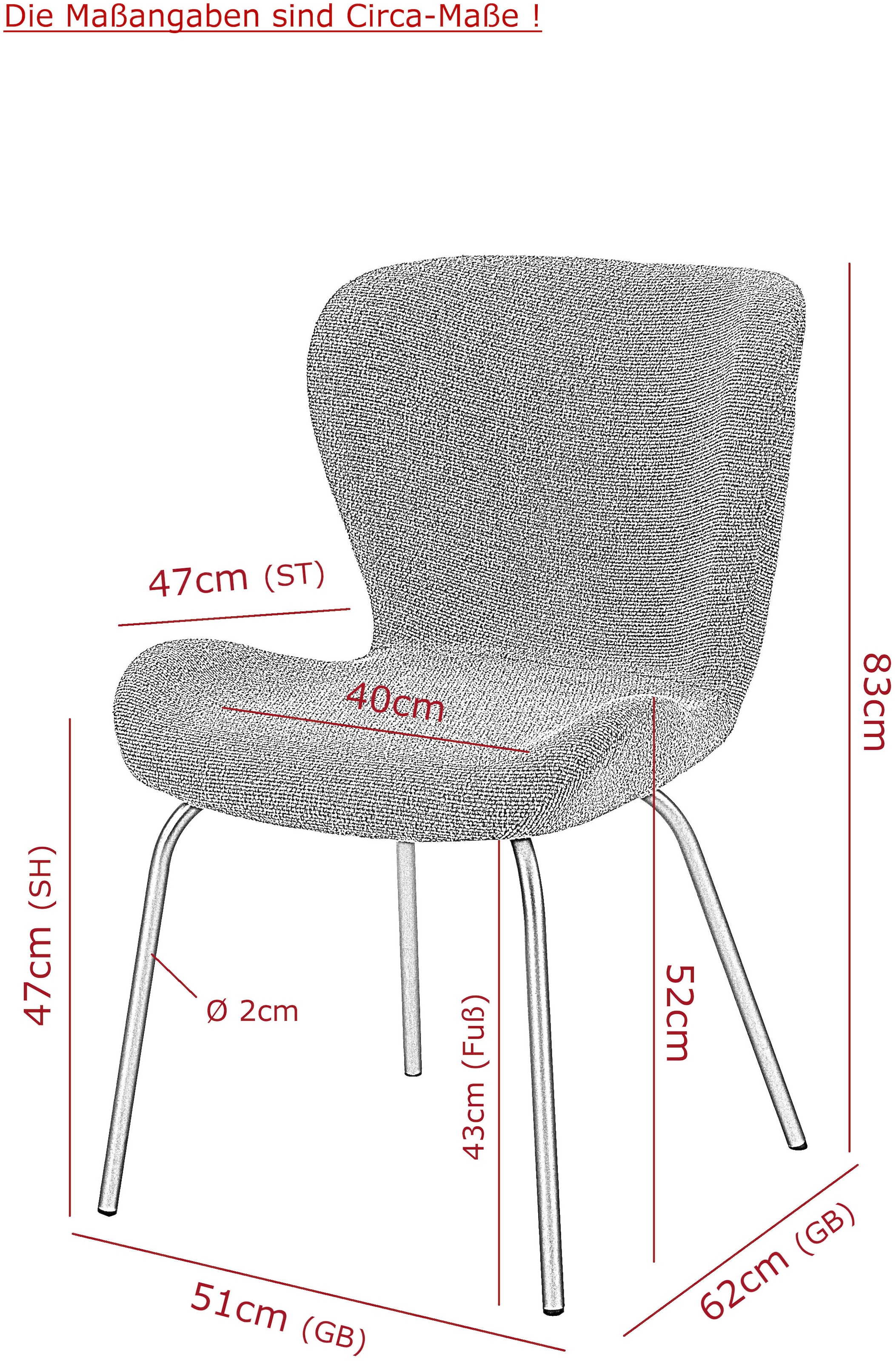 HELA 4-Fußstuhl »LAGOS« (Set) 2 Stk.4-Fußstuhl XL, Gestell angepasst, Webstoff, 140kg belastbar