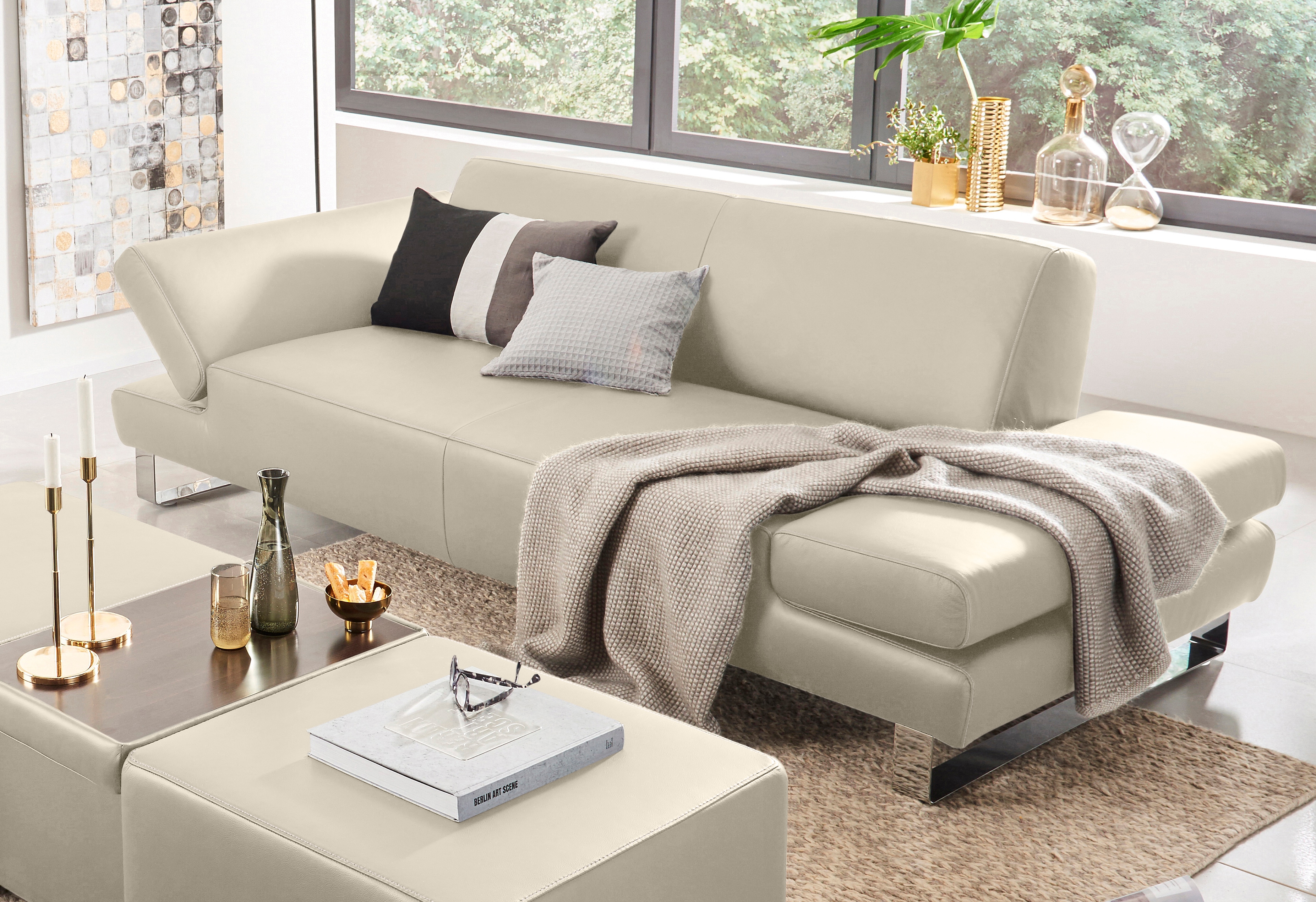 W.SCHILLIG 2-Sitzer "taboo Designsofa mit hohem Sitzkomfort" mit Übertiefe, inklusive Armlehnenverstellung, mit Kontrastnaht