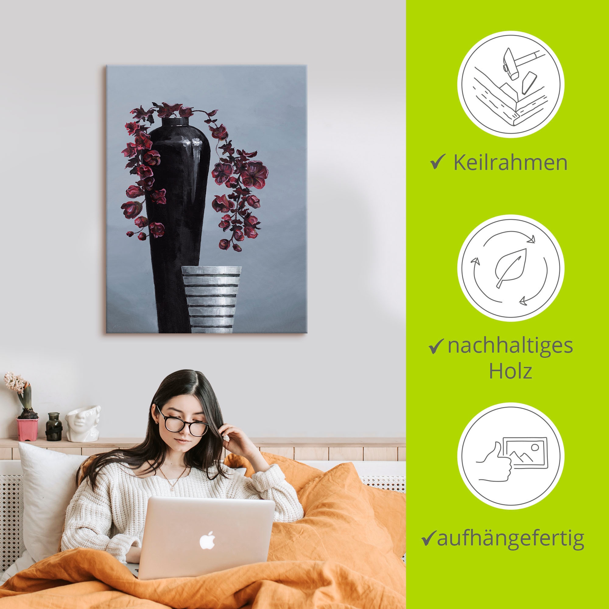 Artland Leinwandbild »Metallische Vasen« Vasen & Töpfe 1 Stk. tlg. auf Holzrahmen gespannt