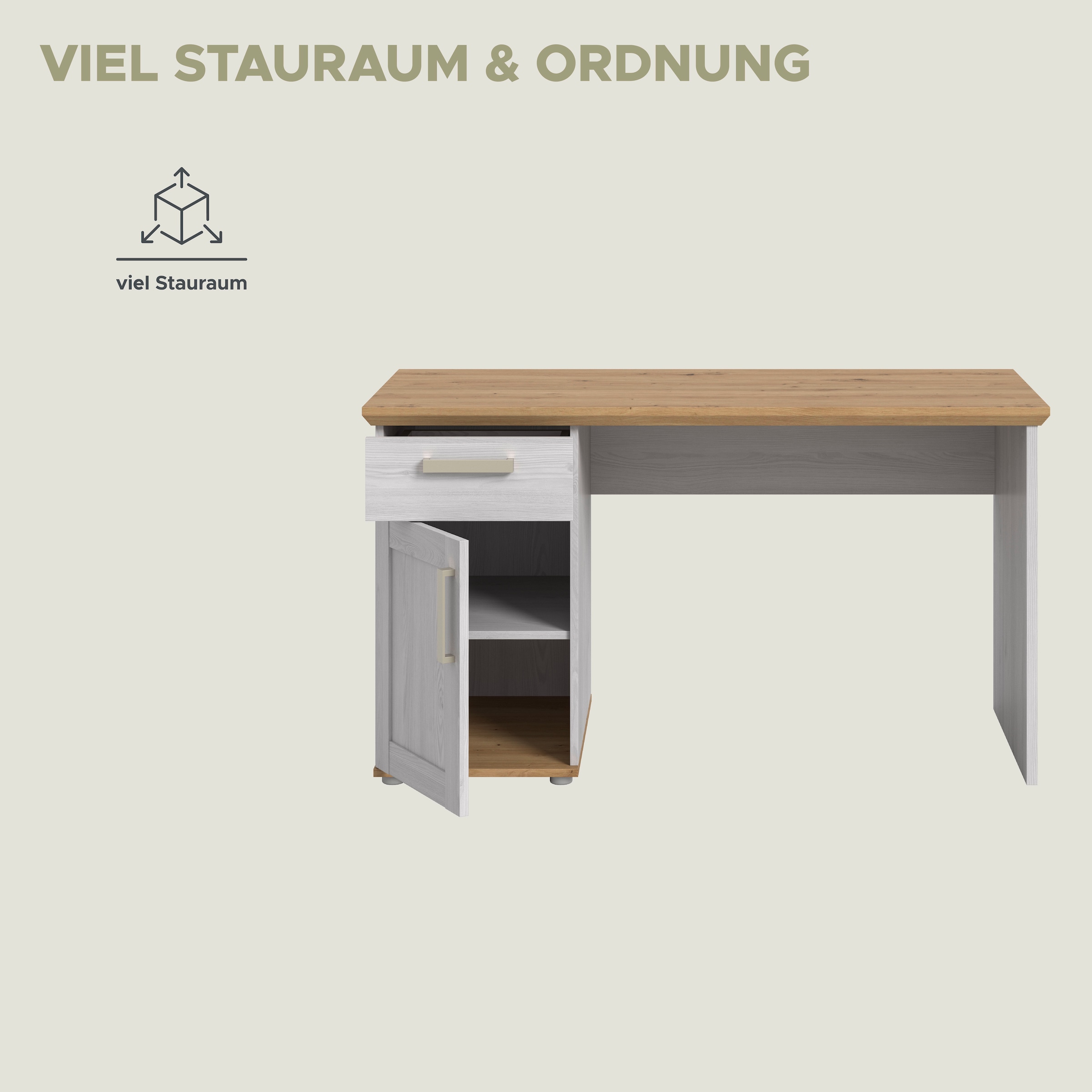 Home affaire Schreibtisch »COSENZA, Breite 134 cm, 1 Tür, 1 Schubkasten, 2 Fächer« in Landhausoptik, mit weiteren Artikel der Serie kombinierbar,  Bürotisch, Computertisch, Laptoptisch, Home-Office