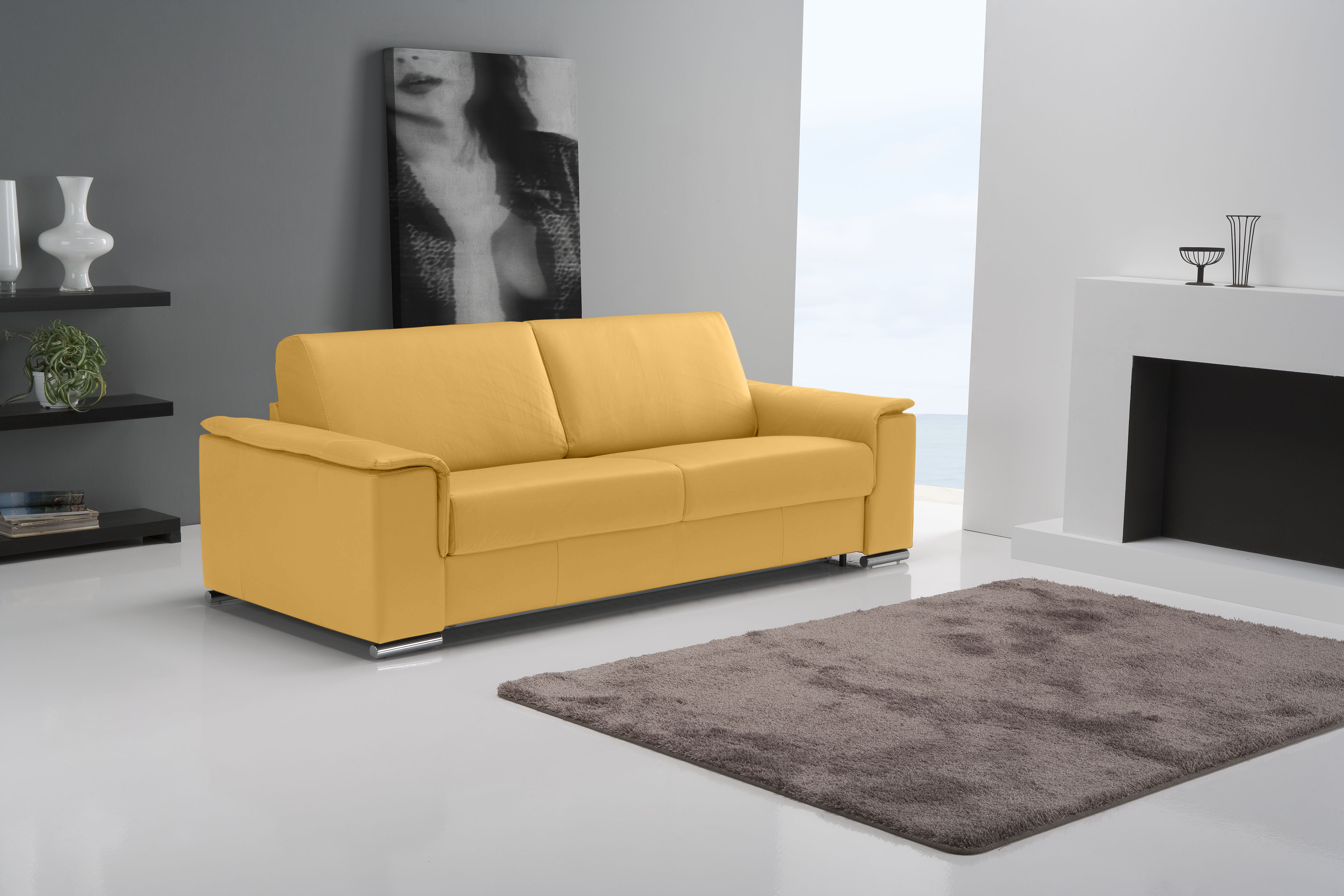 Egoitaliano 2,5-Sitzer "Cecilia, modern & elegant, erstklassiger Sitzkomfort, Breite 234cm" mit verchromten Metallfüßen