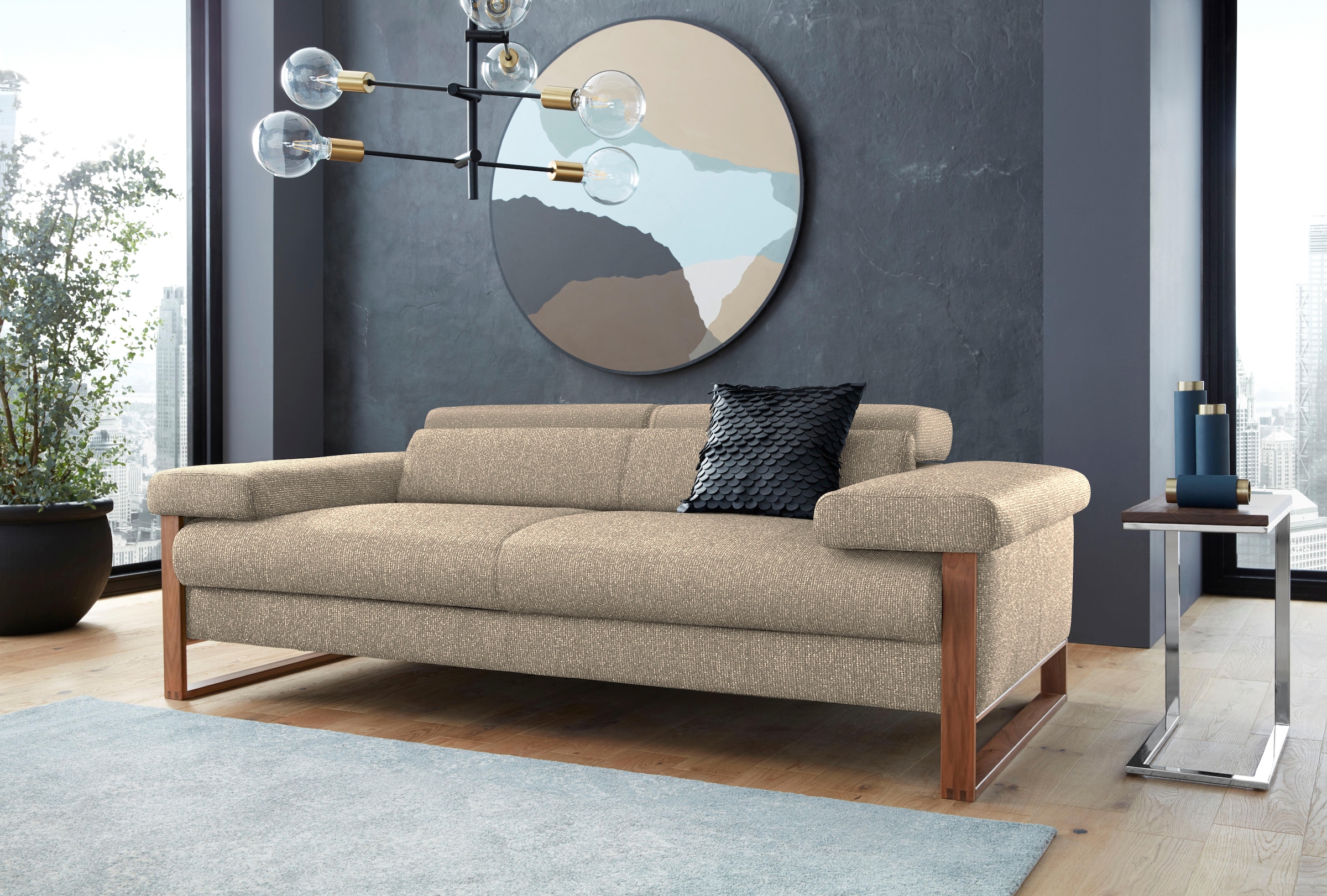 W.SCHILLIG 2-Sitzer "finn wahlw. mit Sitztiefenverstellung & Kopfstützenverstellung, bequem" German Design Award 2016, Fußgestell Nussbaum natur, Breite 210 cm