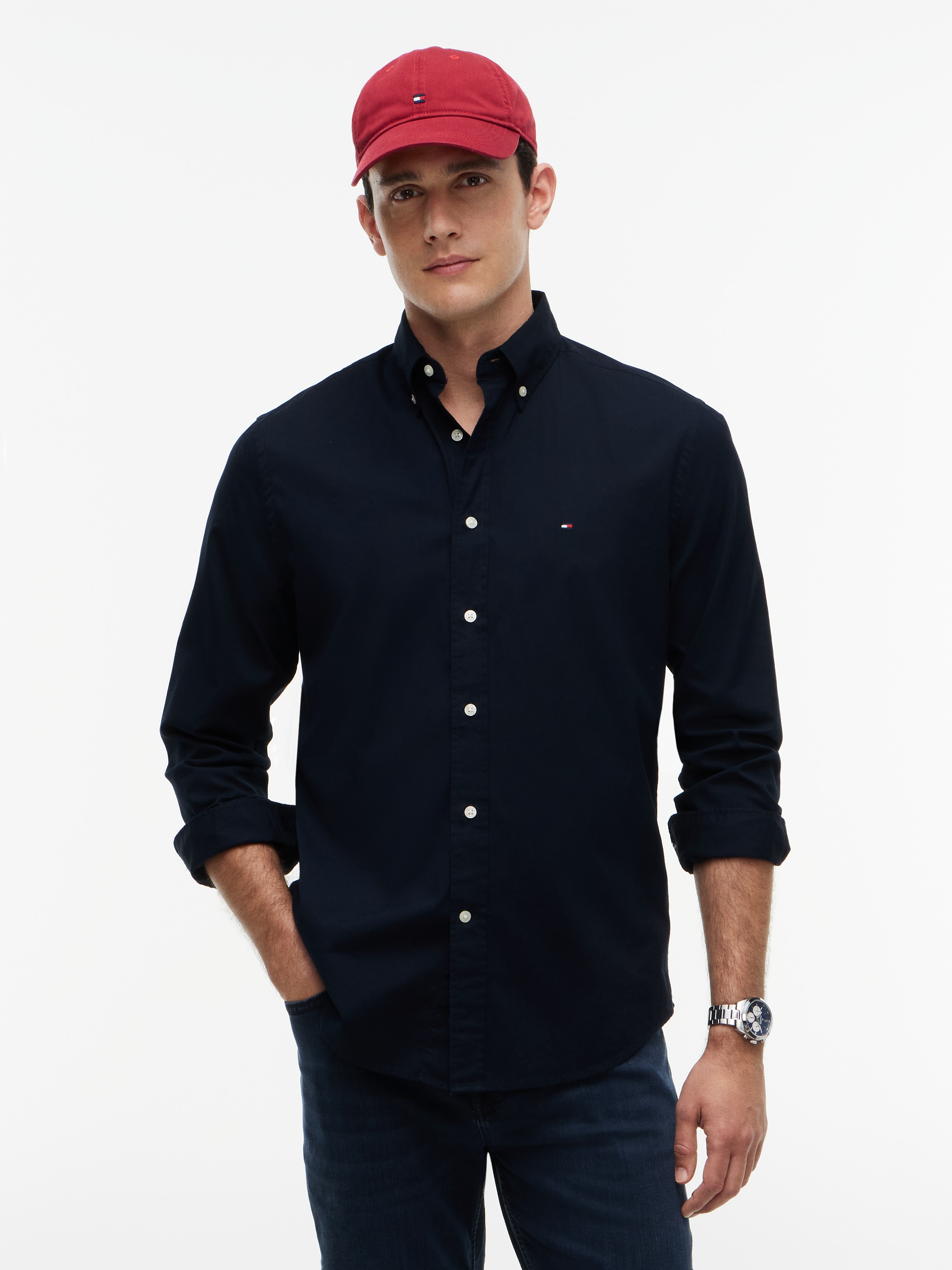 Tommy Hilfiger Langarmhemd "CORE FLEX POPLIN SOLID Regular Fit SHIRT" Regular Fit Flex Cotton