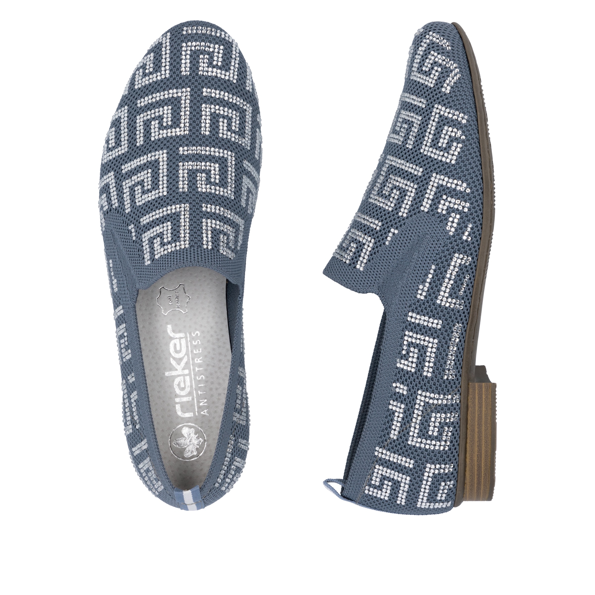 Thumbnail - Rieker Slipper Halbschuh, Schlupfschuh, Blockabsatz, Loafer mit Glitzersteinchen