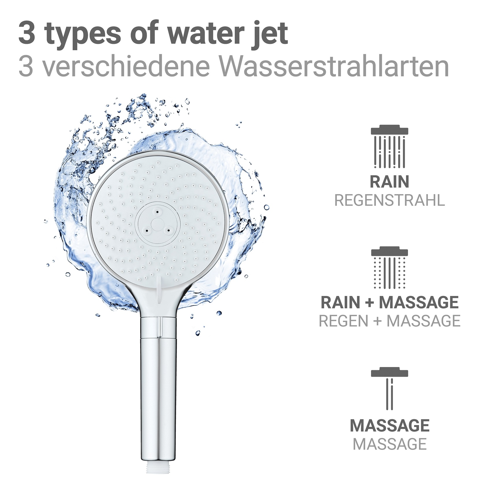 WENKO Handbrause »Water Saving« wassersparender Duschkopf, 3 Strahlarten, Ø 12 cm