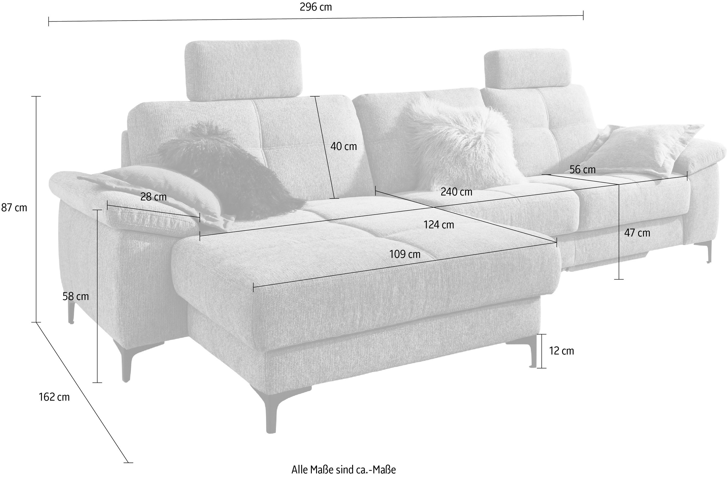 3C Carina Ecksofa »Burnaby L-Form«, 2 Kopfstützen, optional mit Schlaf- und motorischer Relaxfunktion