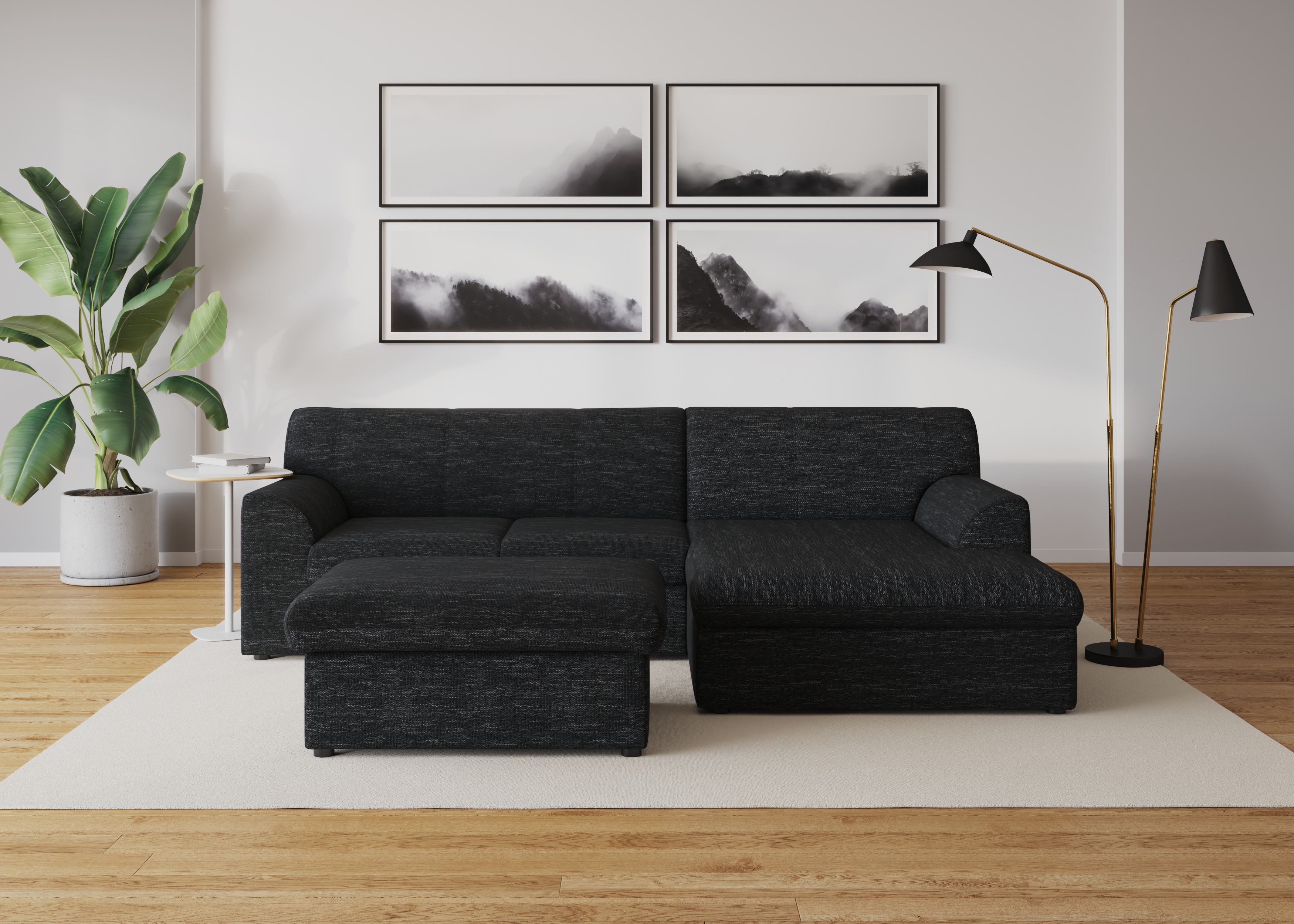 DOMO collection 1100000002199 "Topper, elegant und zeitlos, kompaktes Stellmaß 245/155cm, L-Form" mit Recamiere, wahlweise mit Schlaffunktion