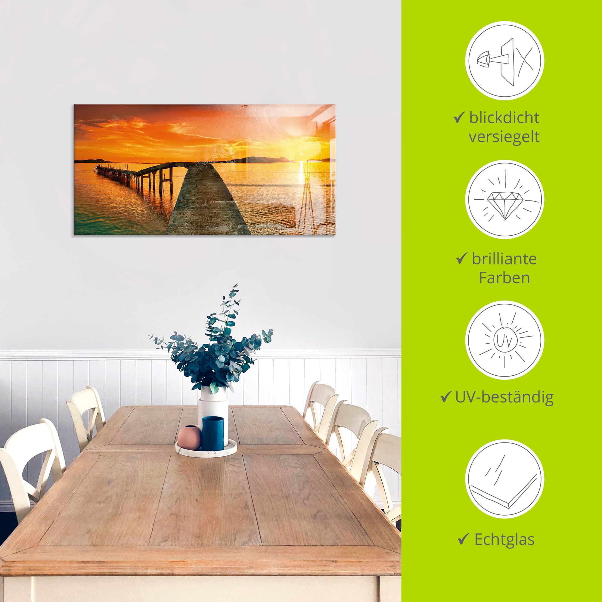 Artland Glasbild »Sonnenaufgang über dem Meer«, Gewässer, (1 St.), in verschiedenen Größen