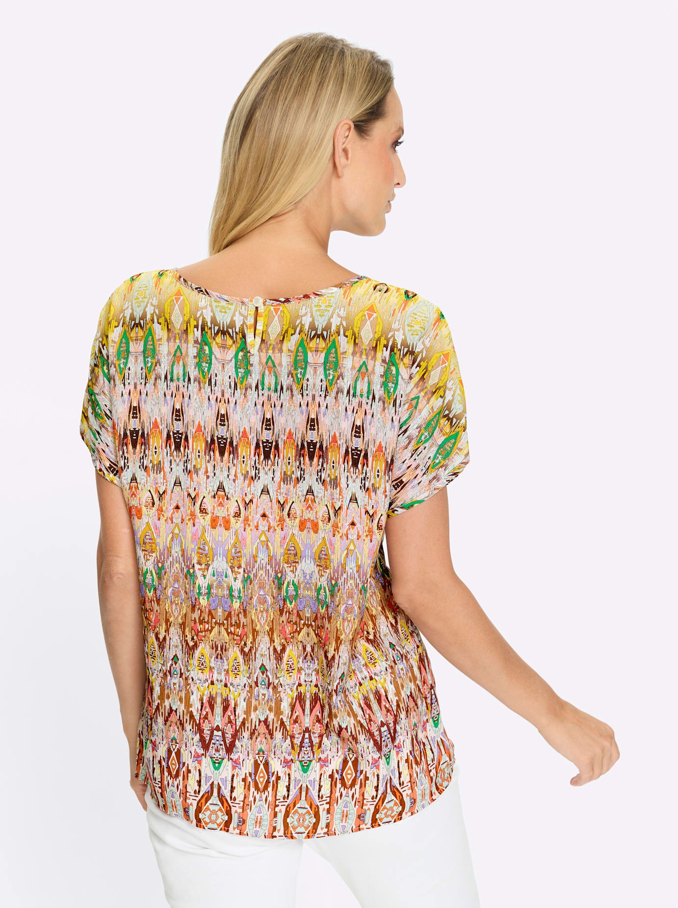 HEINE Short Sleeve Blouse Brown/Yellow 36 2