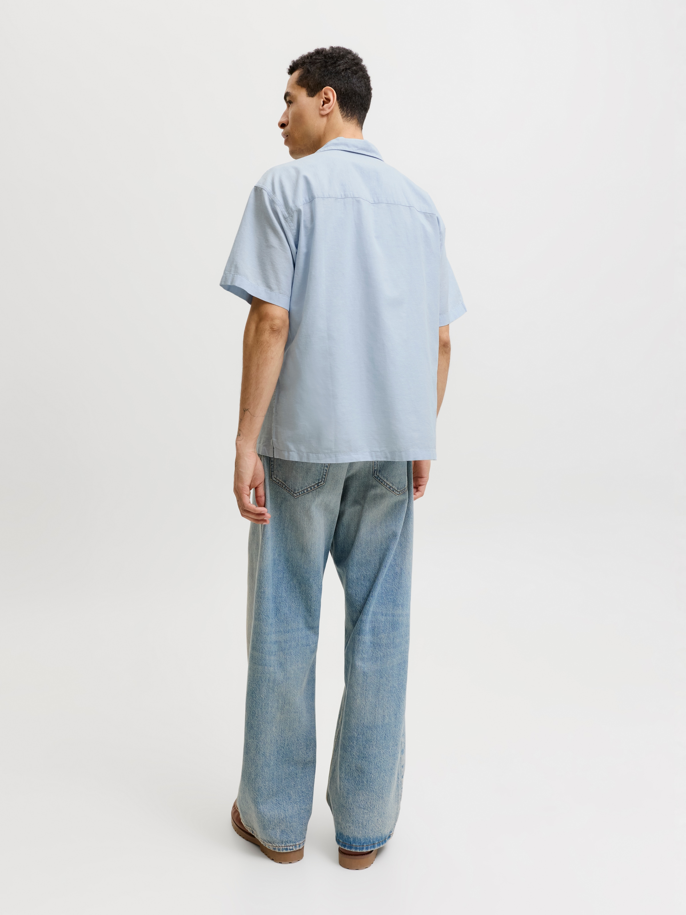Jack & Jones Ebreeze Linen Blend Resort Short Sleeve Shirt Celestial Blue Men 9