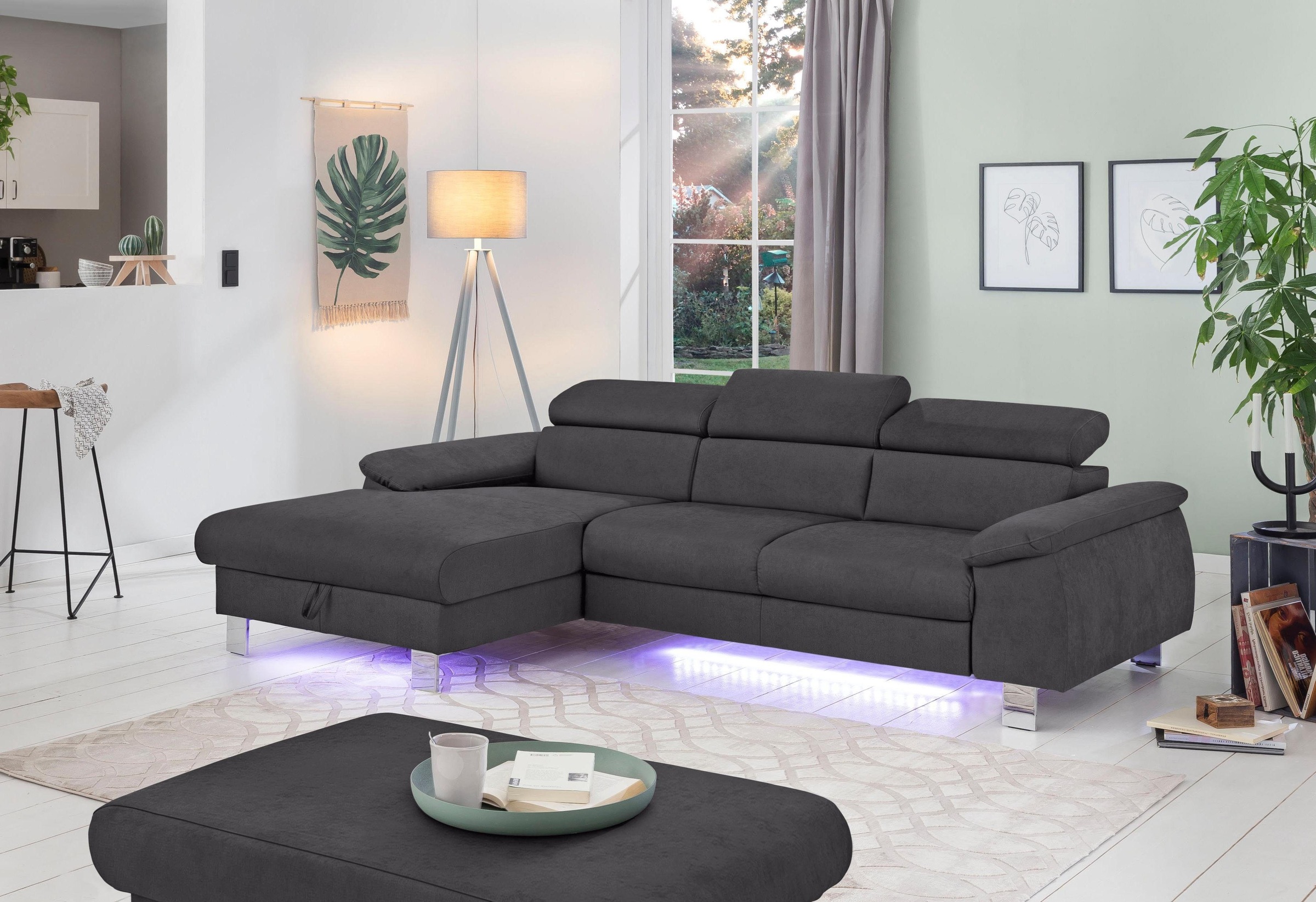 COTTA Ecksofa »Komaris L-Form, B: 244 cm« mit Kopfteilverstellung, optional Bettfunktion, Bettkasten & Licht