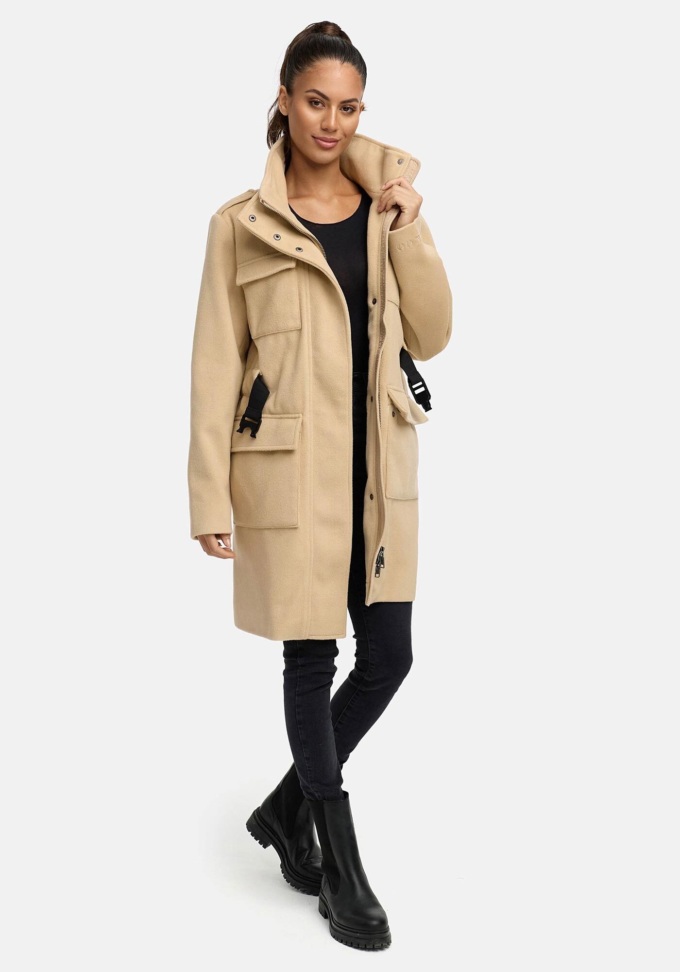 Marikoo Kurzmantel »Tanokoo«, Eleganter Übergangsmantel mit großen Taschen und Stretch-Gürtel