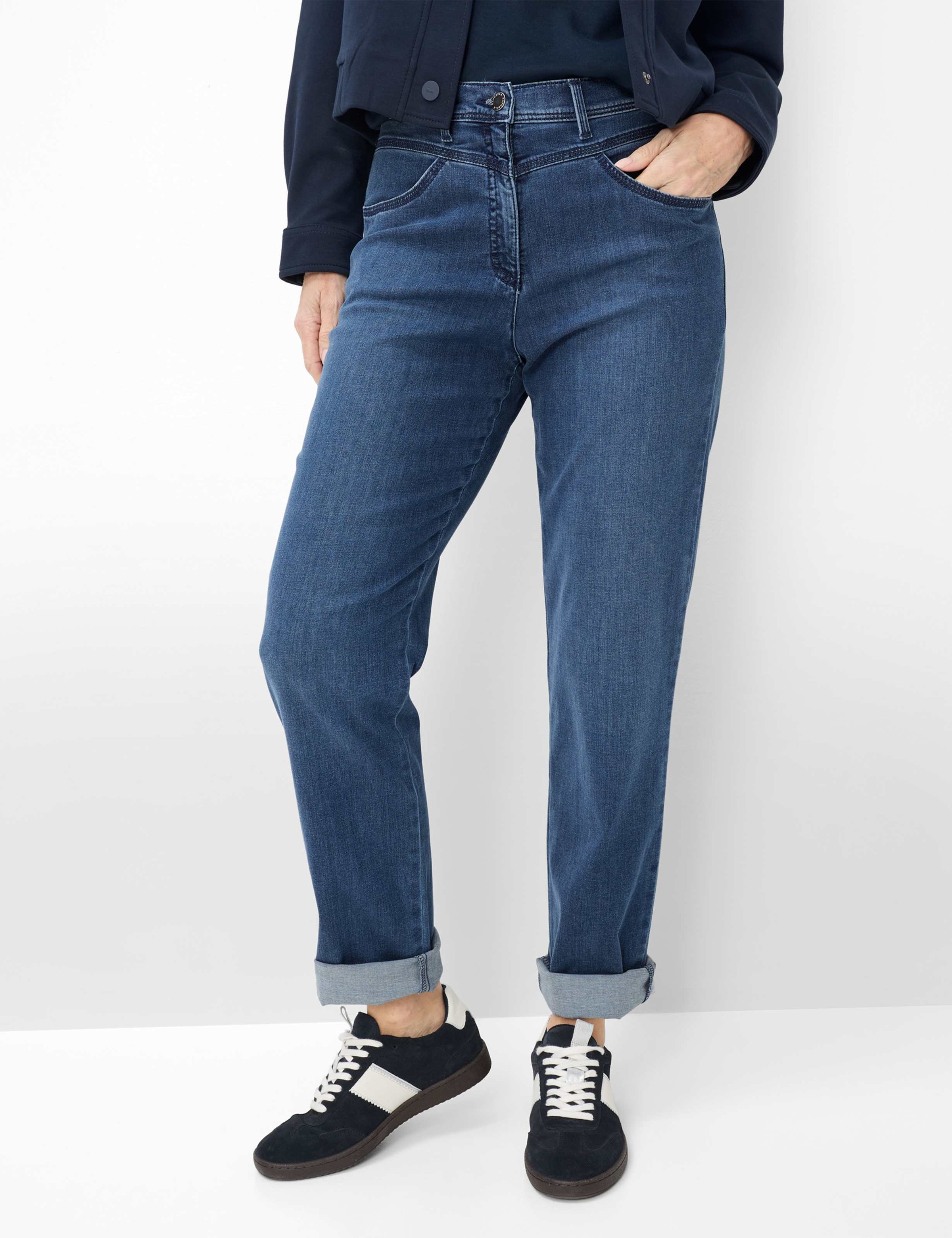 5-Pocket-Jeans RAPHAELA BY BRAX "Style CAREN NEW", Damen, Gr. 44, Normalgrößen, jeans, Denim/Jeans, 50% Baumwolle, 40% Lyocell, 7% Elastomultiester, 3% Elasthan, Jeans 5-Pocket-Jeans