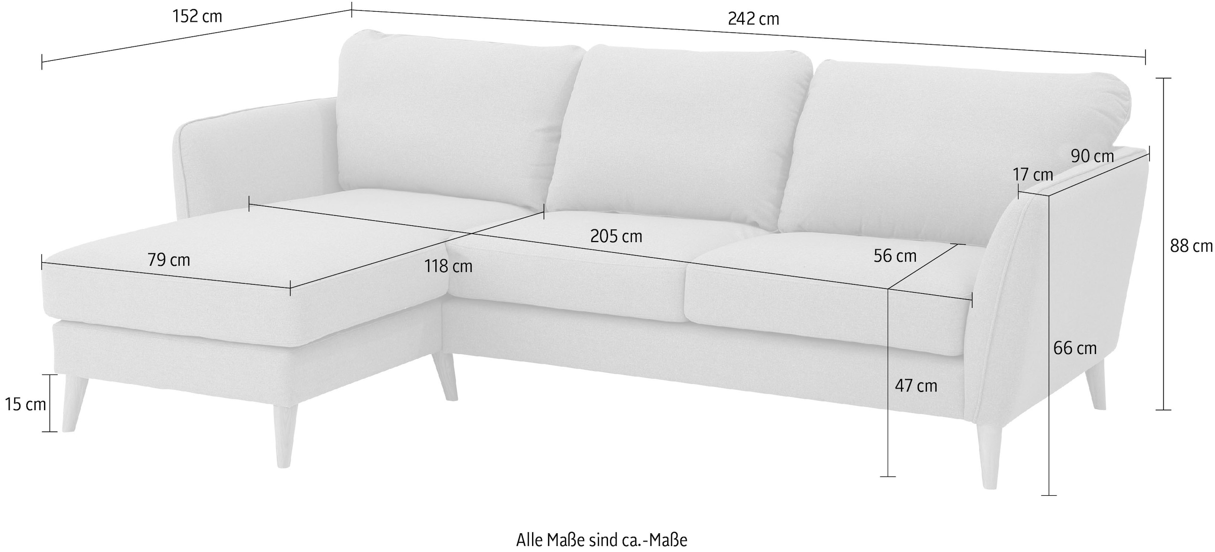 Home affaire Ecksofa »MARSEILLE (242/152cm),L-Form, Rec. rechts/links« Massivholzbeine Eiche, Landhausstil, Wellenunterfederung