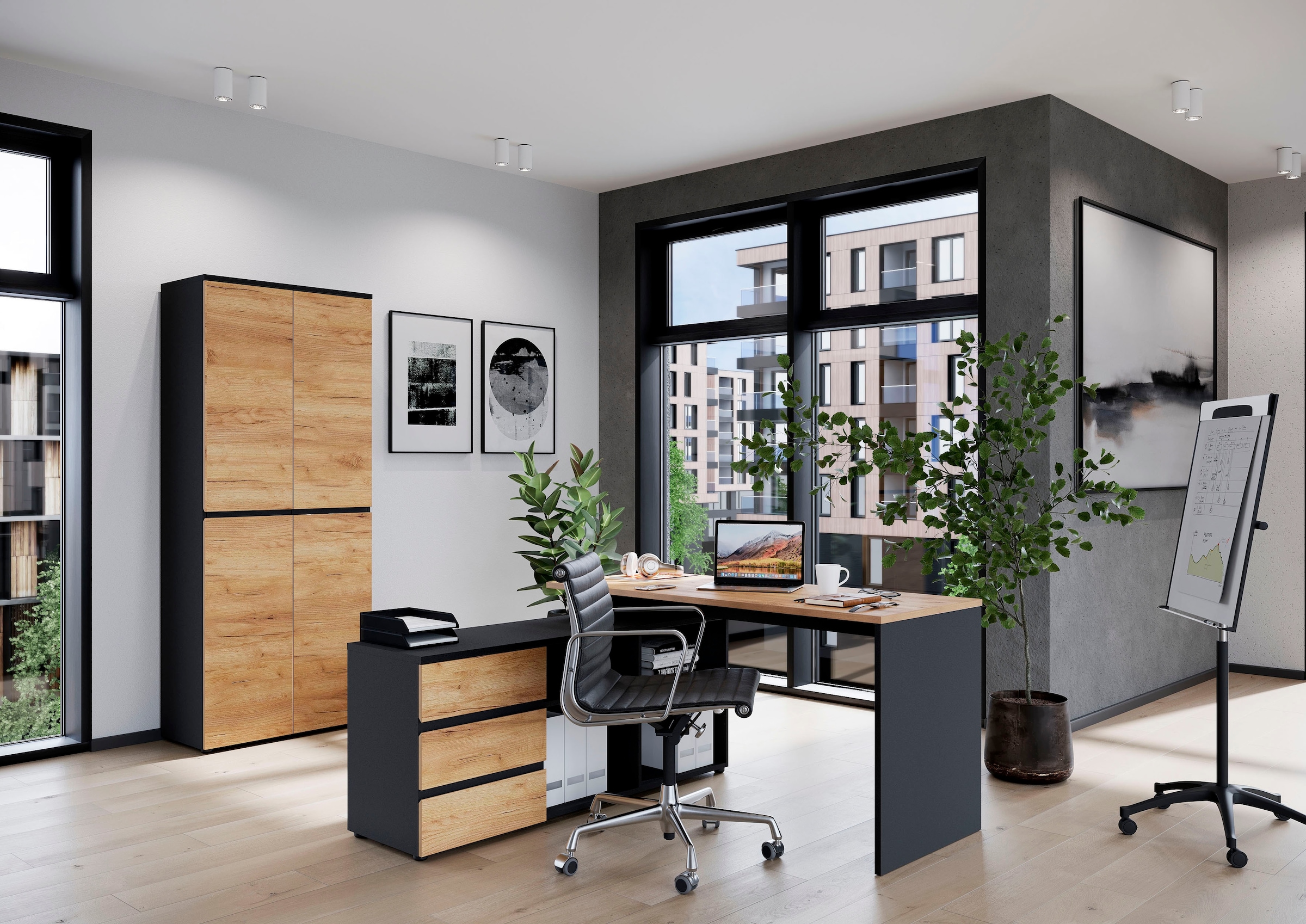 GERMANIA Eckschreibtisch »GW-Lissabon Winkelschreibtisch«, mit integriertem Sideboard, rechts oder links montierbar