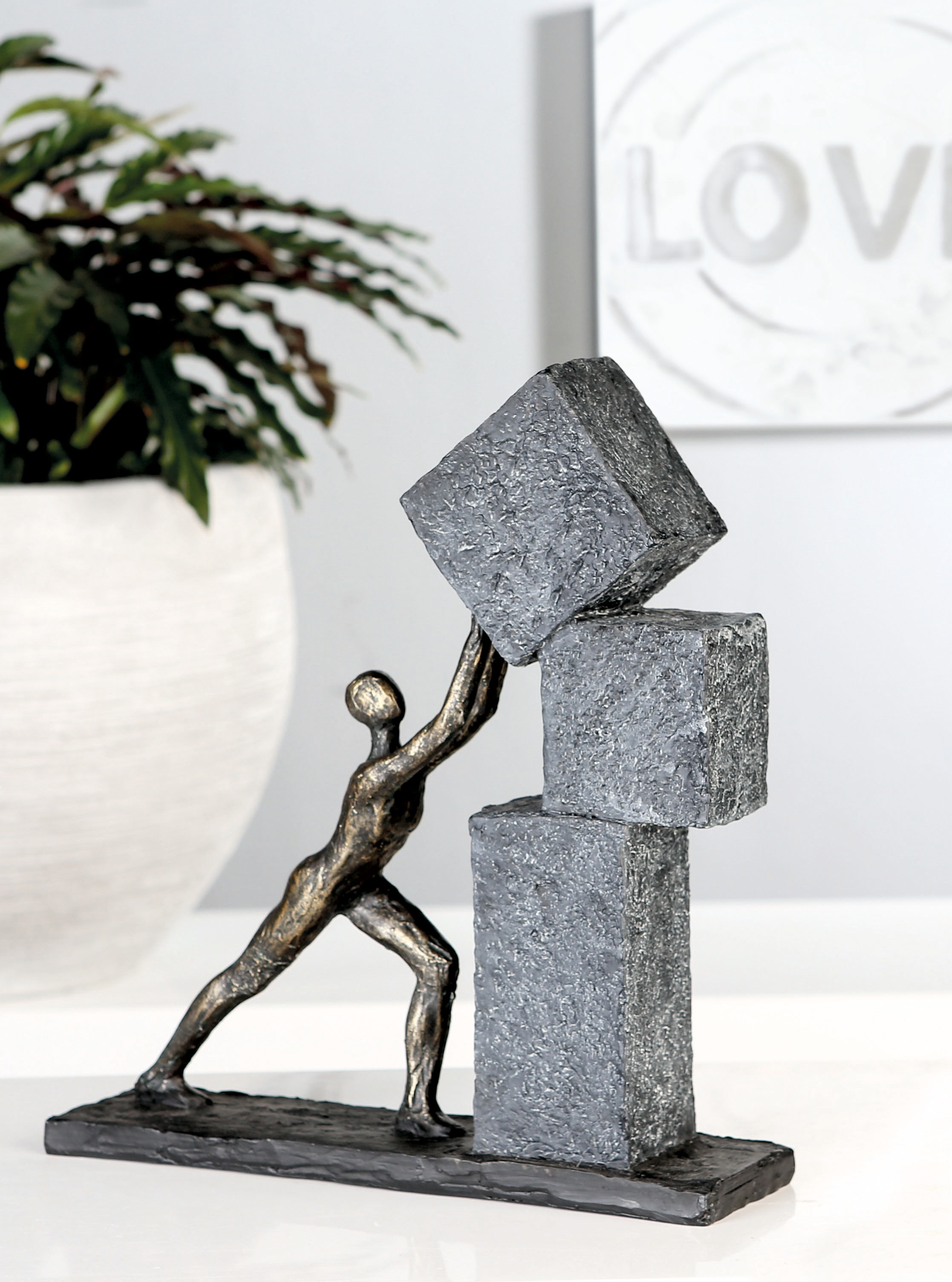 Casablanca by Gilde Dekofigur »Skulptur Stacking, bronzefarben/grau«,  Dekoobjekt, Höhe 31 cm, mit Spruchanhänger, Wohnzimmer kaufen | BAUR