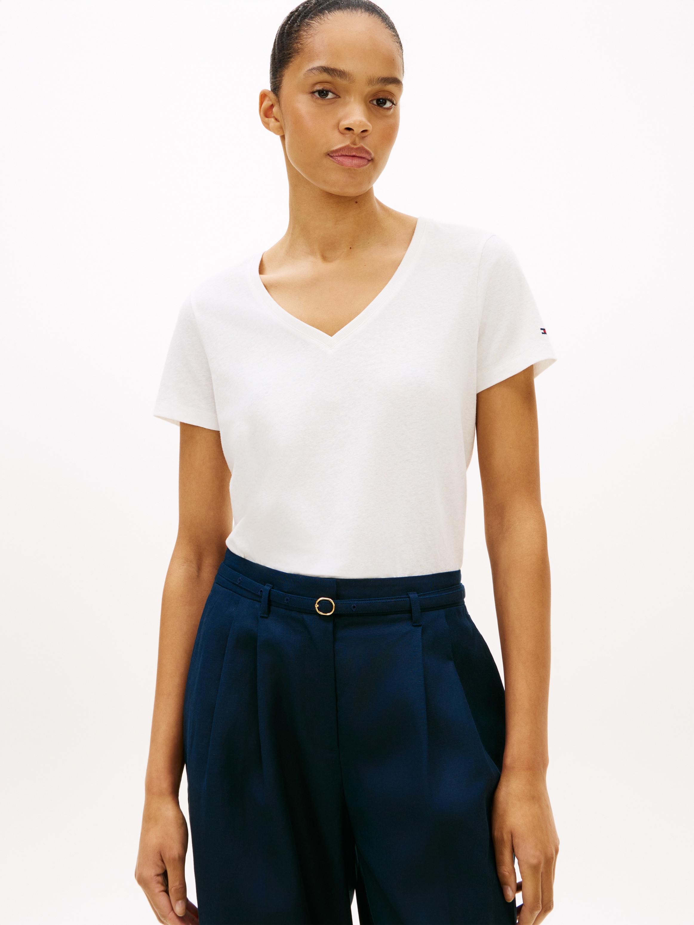 Tommy Hilfiger Kurzarmshirt "CO LINEN V-NECK SHORT SLEEVE TEE" mit V-Aussch günstig online kaufen