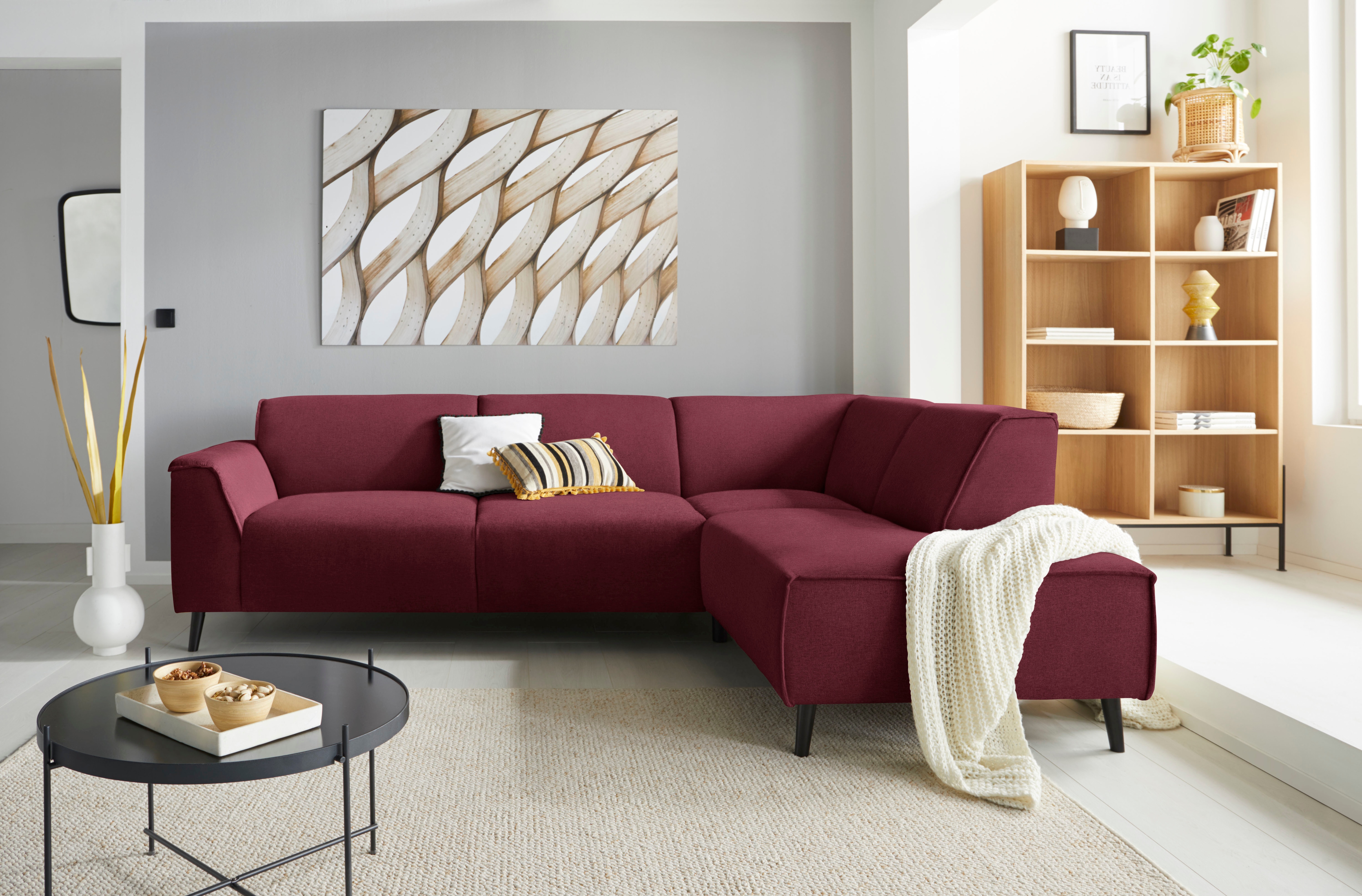DOMO collection Ecksofa "Amora, bequem und zeitlos, L-Form" mit Federkern, Fußhöhe passend für gängige Saugroboter