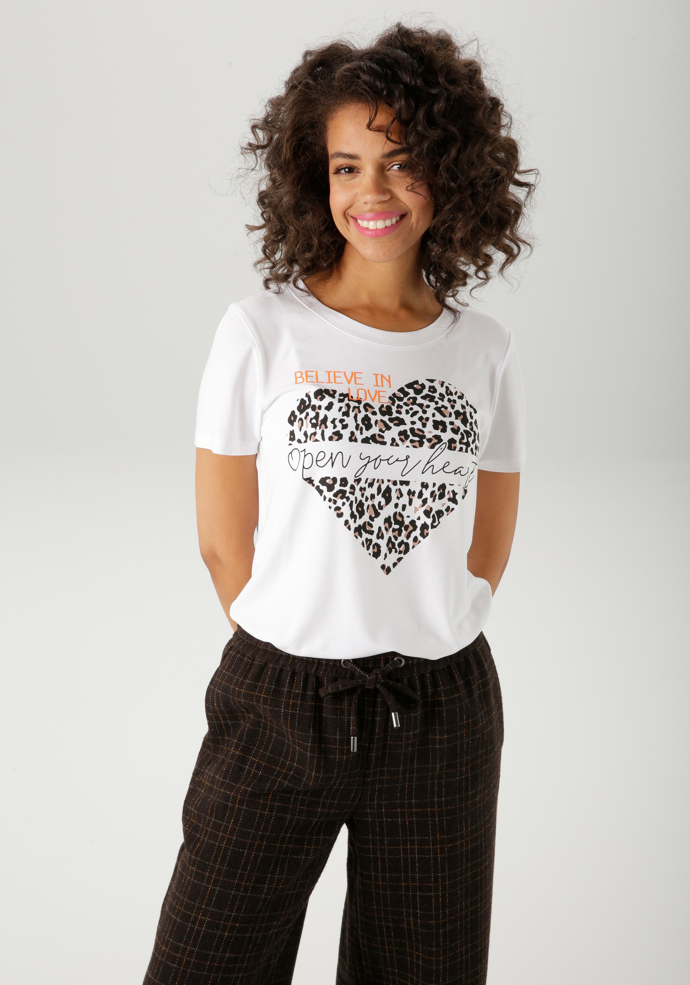 Aniston CASUAL T-Shirt, mit Herz, Leo-Druck und Statement-Schriftzügen - NE günstig online kaufen
