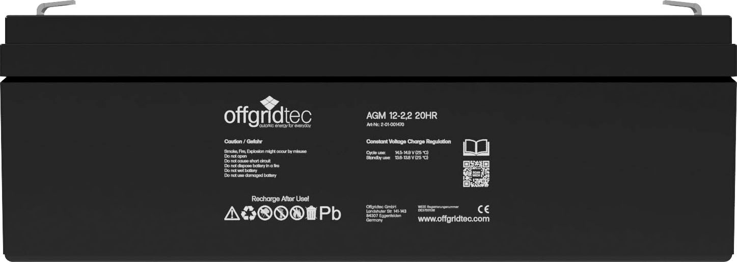offgridtec Akku »AGM-Batterie 12V/2,2Ah 20HR«, 12 V, Solar Batterie Akku Extrem zyklenfest
