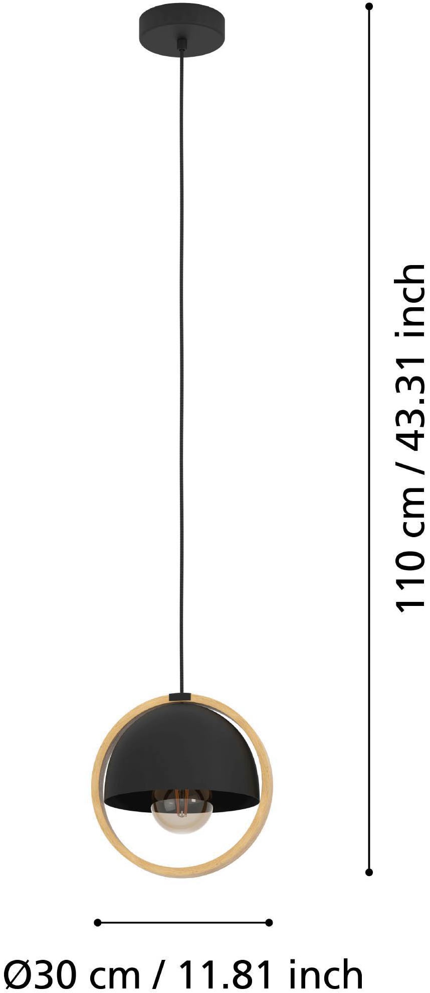 EGLO Hängeleuchte »Callow Hängelampe, Pendelleuchte, Esszimmerlampe, Metall, Holz, E27« E27 1 Stk. Hängeleuchte schwarz, braun 1X40W H:110 Ø 23 cm