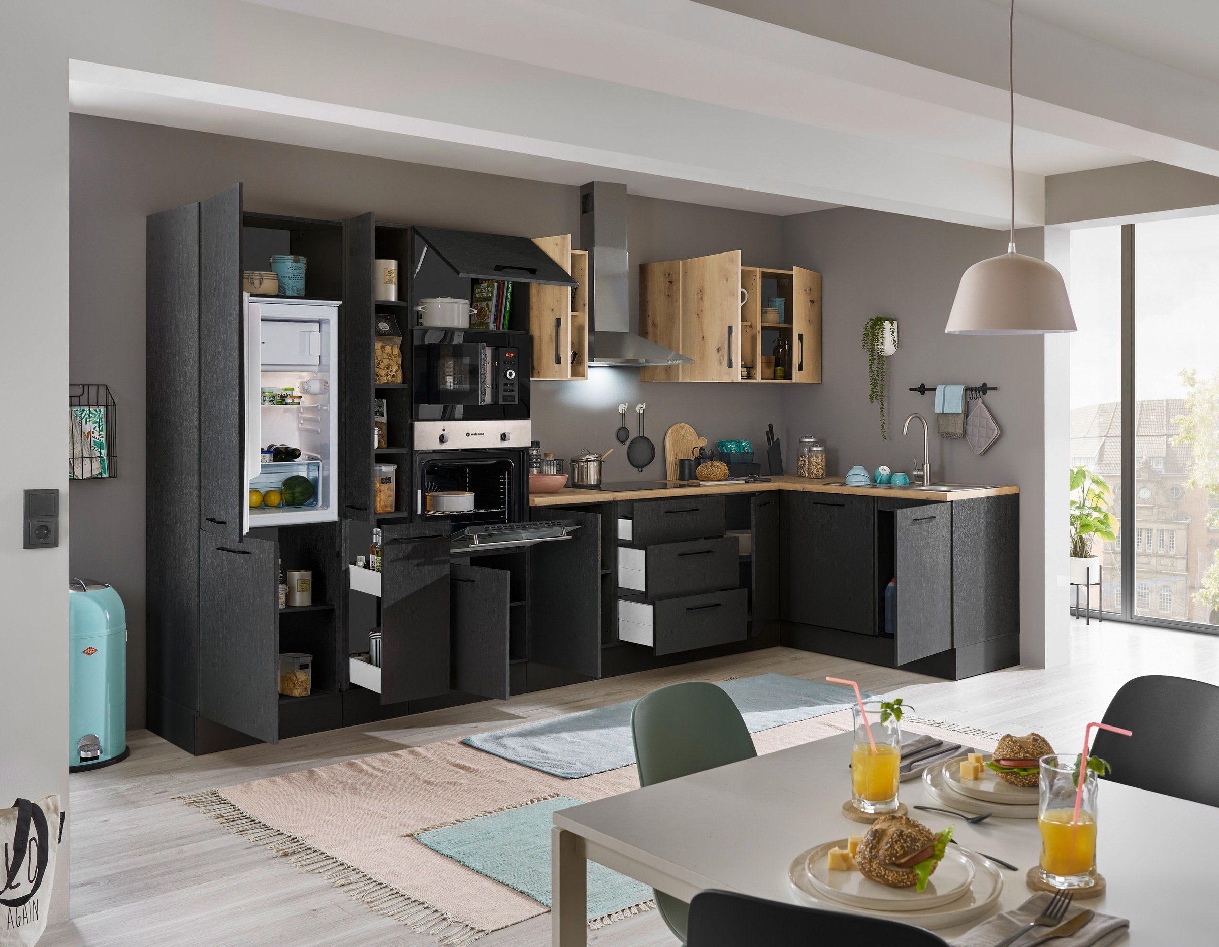 BASIC by Balculina Winkelküche »Turin«, Stellbreite 370x175 cm, wahlweise mit E-Geräten