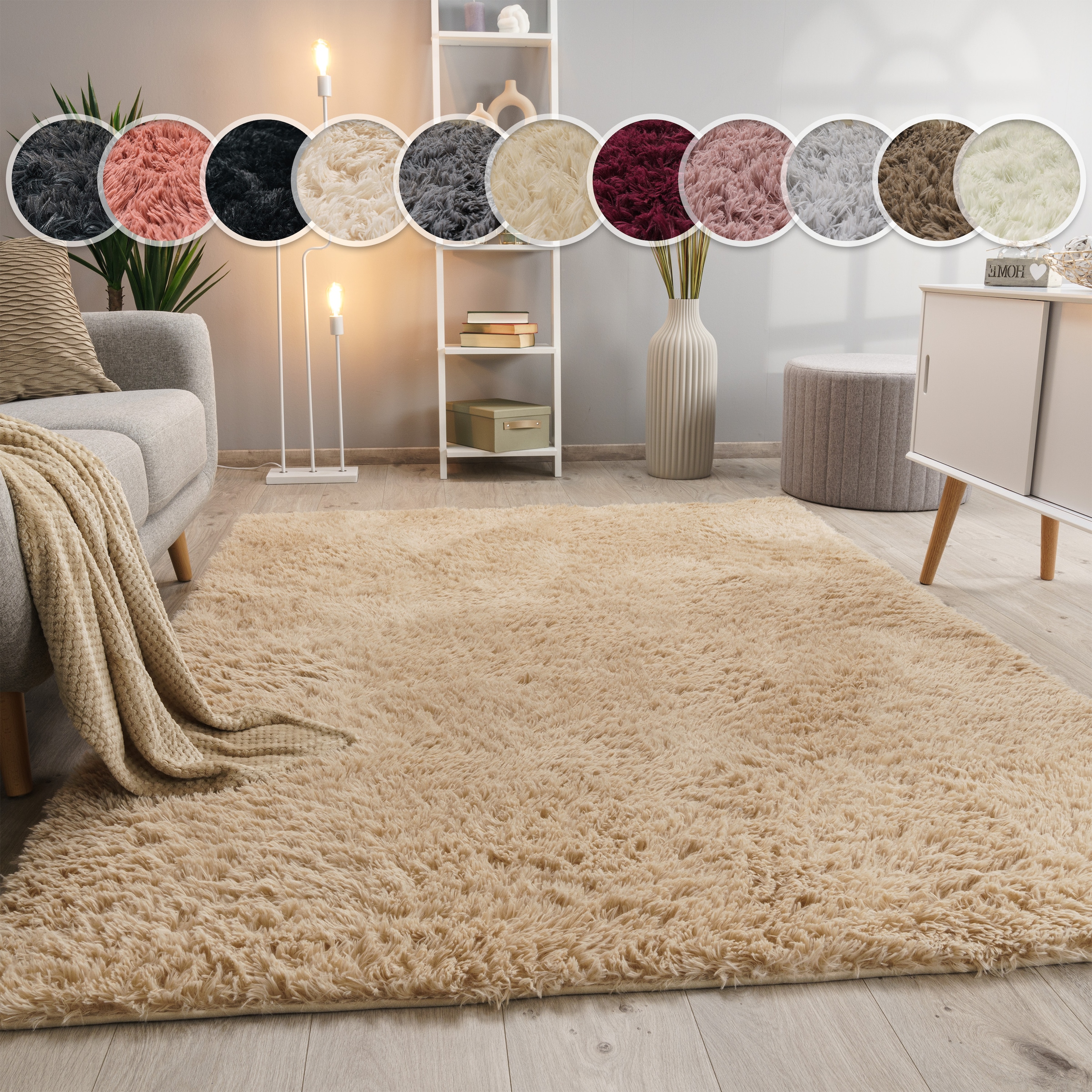 Paco Home Hochflor-Teppich "Silky 591" rechteckig 37 mm Höhe Uni-Farben, besonders weich und kuschelig, Wohnzimmer