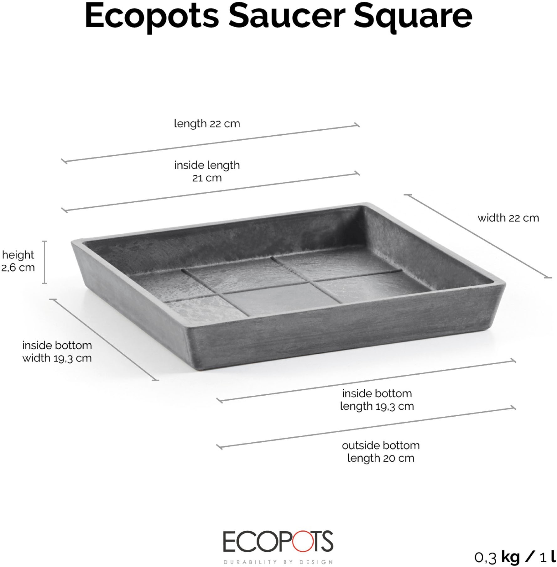ECOPOTS Topfuntersetzer »Quadratisch 25 Grau« für innen und außen: frostsicher, bruchsicher und lichtbeständig
