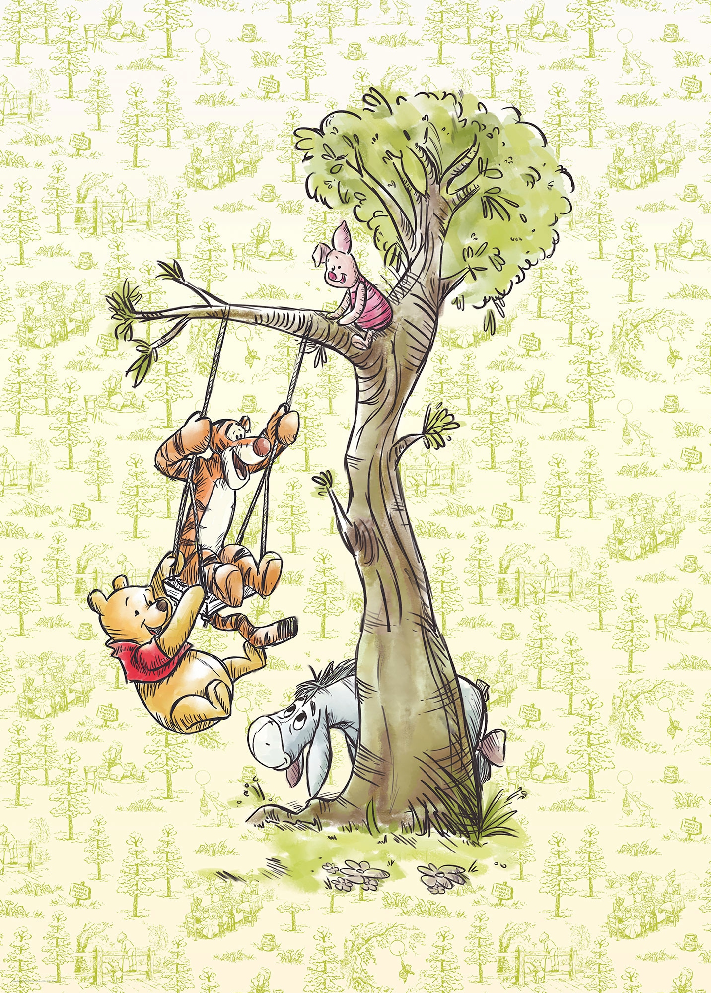 Komar Vliestapete "Digitaldruck Vlies - Winnie the Pooh in the Wood - Größe 200 x 280 cm" bedruckt glatt Kinderzimmer