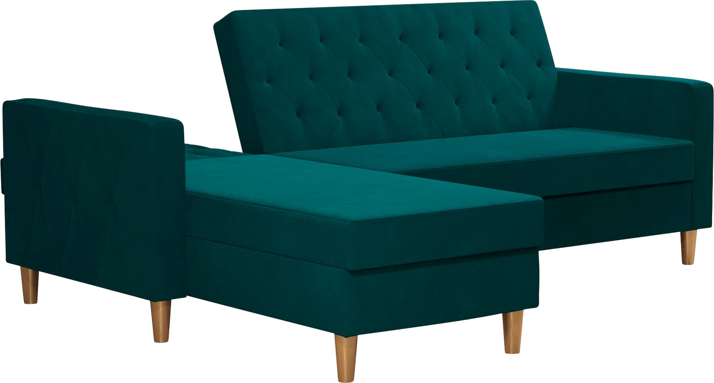 Cosmo Living Ecksofa »Liberty«, mit Schlafffunktion, Recamiere mit Stauraum beidseitig montierbar