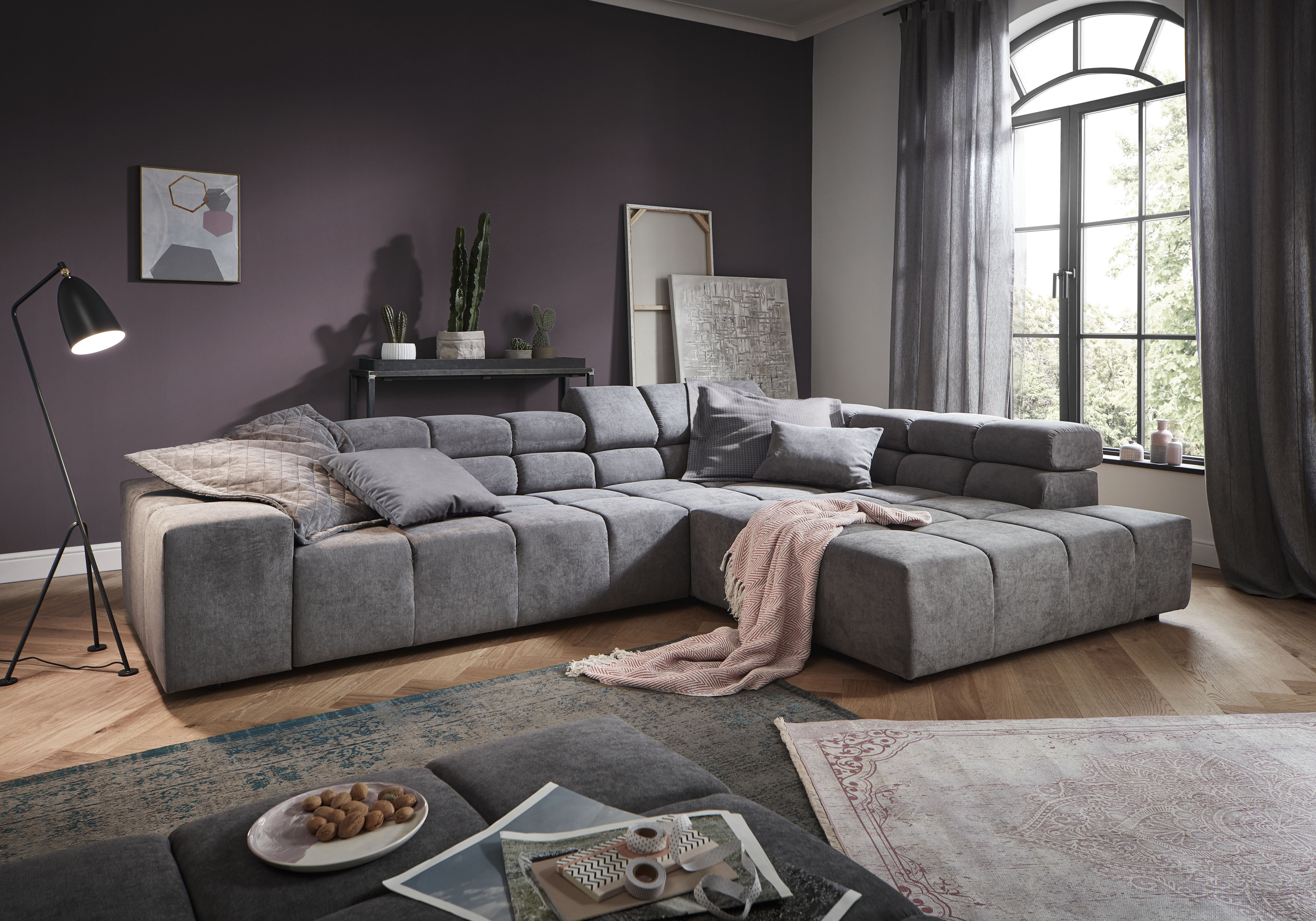 Home affaire Ecksofa "Ancona, Ecksofa, incl. Kopfteilverstellung, Breite 319 cm, L-Form" wahlweise motorische Sitztiefenverstellung, auch in Cord + Easy Care