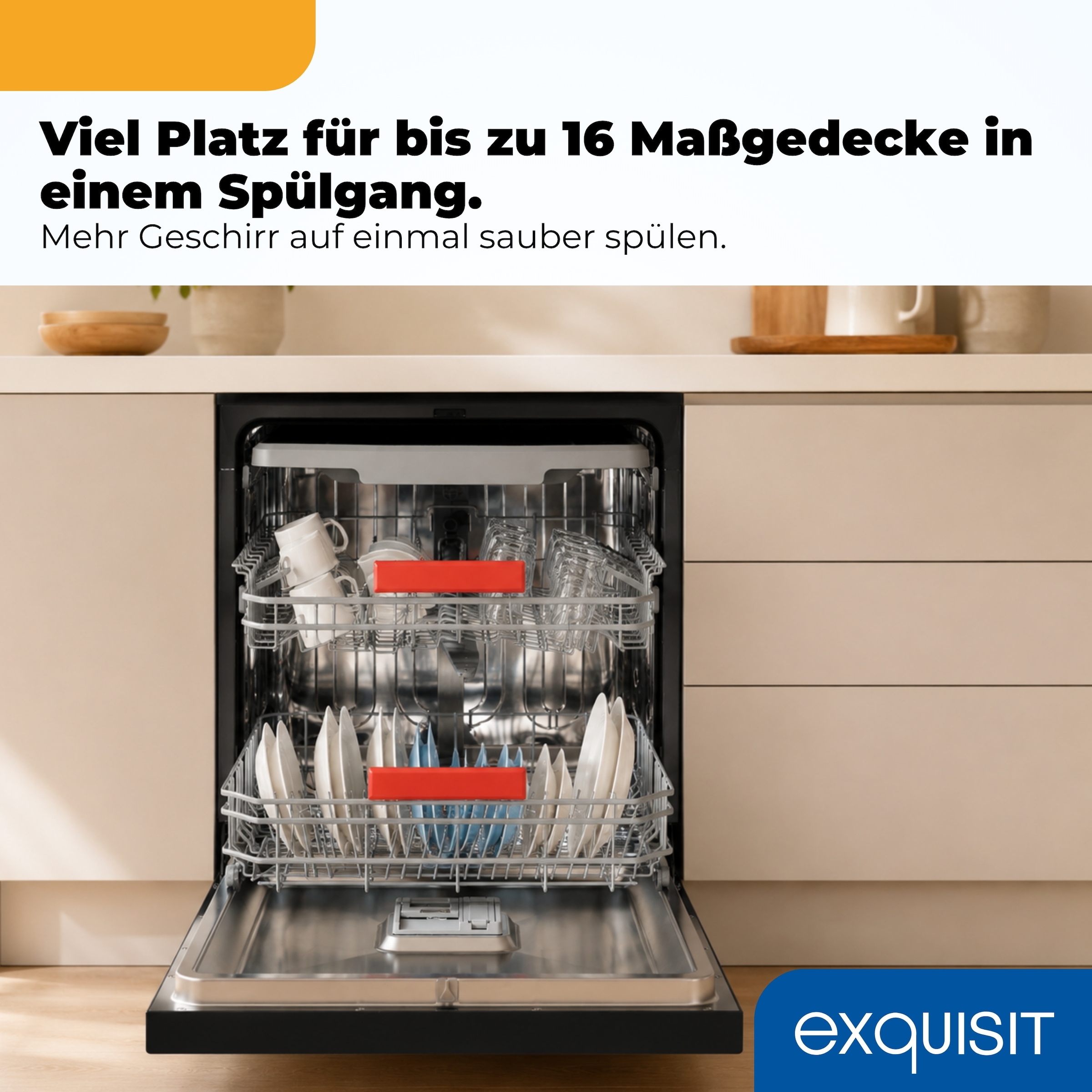 exquisit Standgeschirrspüler 9316 »GSP9316-450C schwarz« 10,9 l 16 tlg. Maßgedecke 16 Maßgedecke, LED, Besteckschublade, Auto Door Open, AquaStop