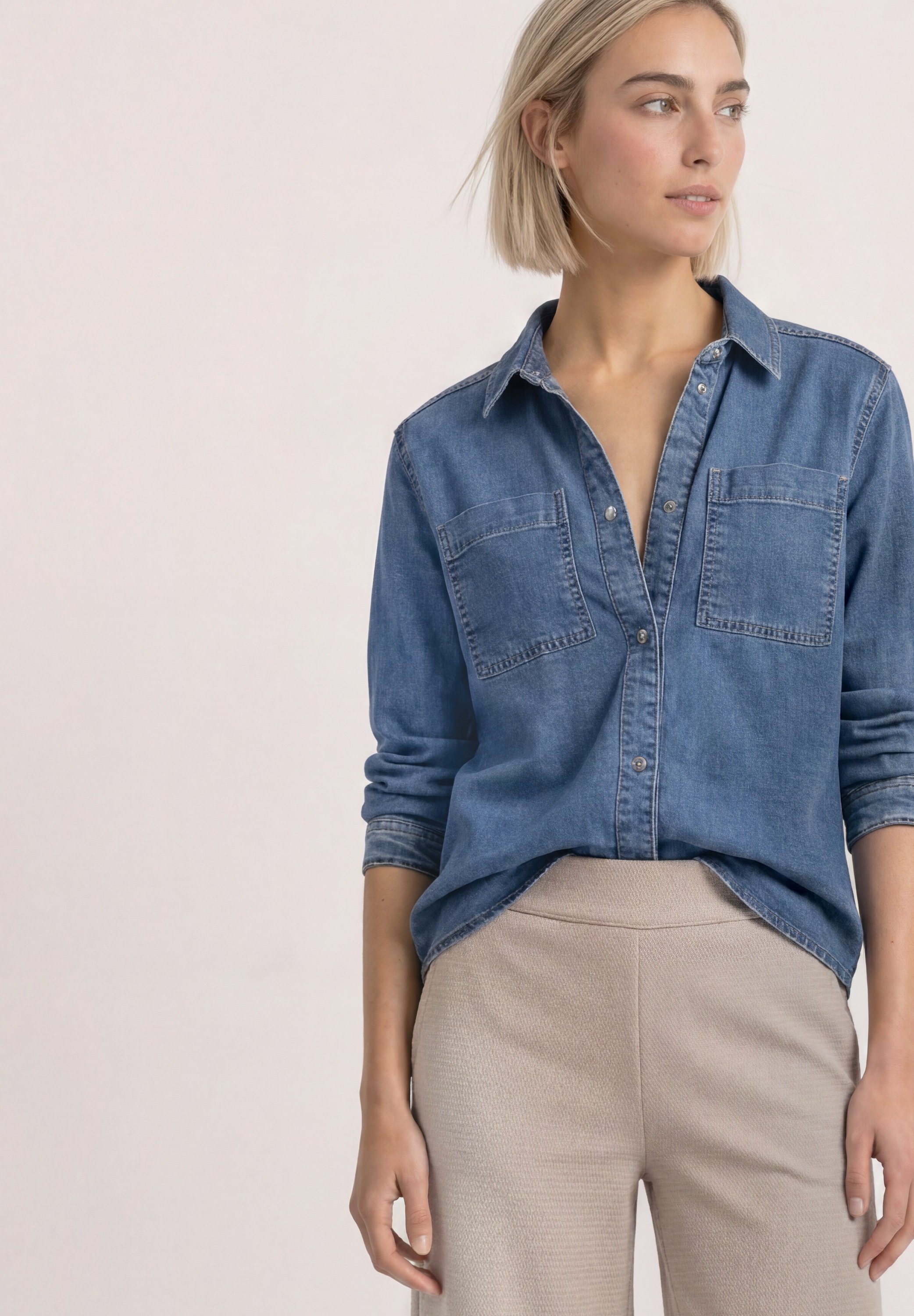 STREET ONE Langarmbluse in Denim-Optik