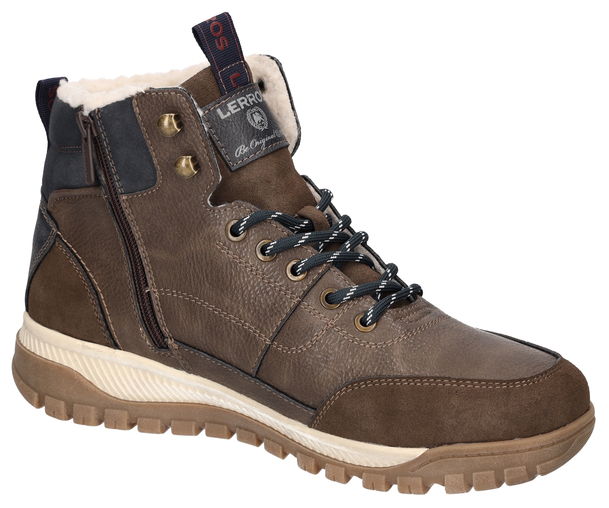 Winterboots LERROS, Herren, Gr. 43, braun (dunkelbraun, navy), Lederimitat, Schuhe Winterboots, Winterboots, Freizeitstiefel mit Warmfutter 3