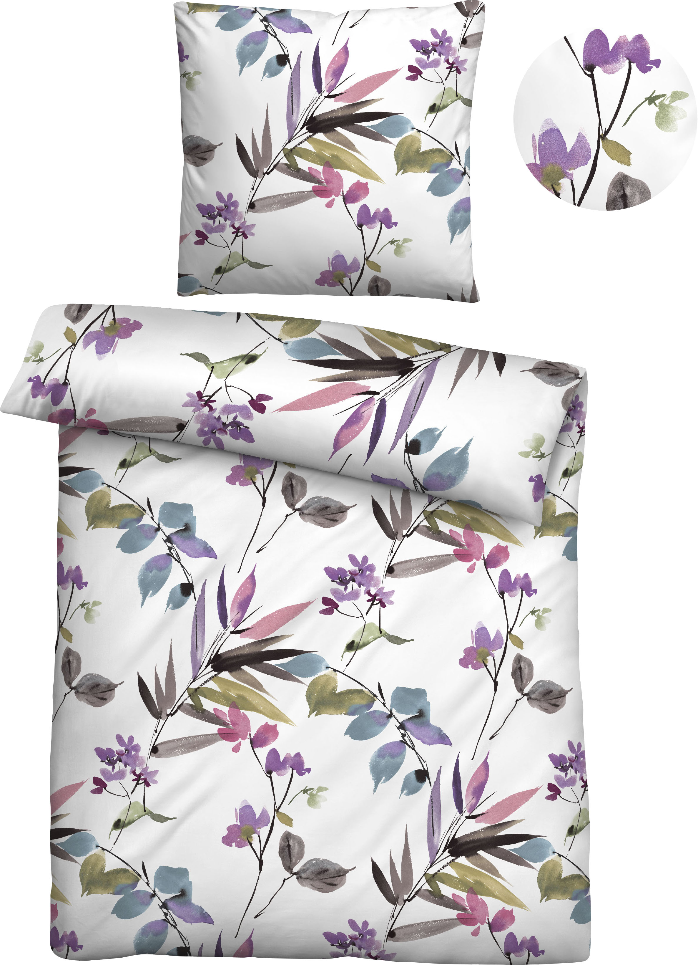 Biberna Bettwäsche "Maria in Gr. 135x200 oder 155x220 cm" 2 Stk. aus Baumwolle, florale Bettwäsche in Soft-Seersucker Qualität