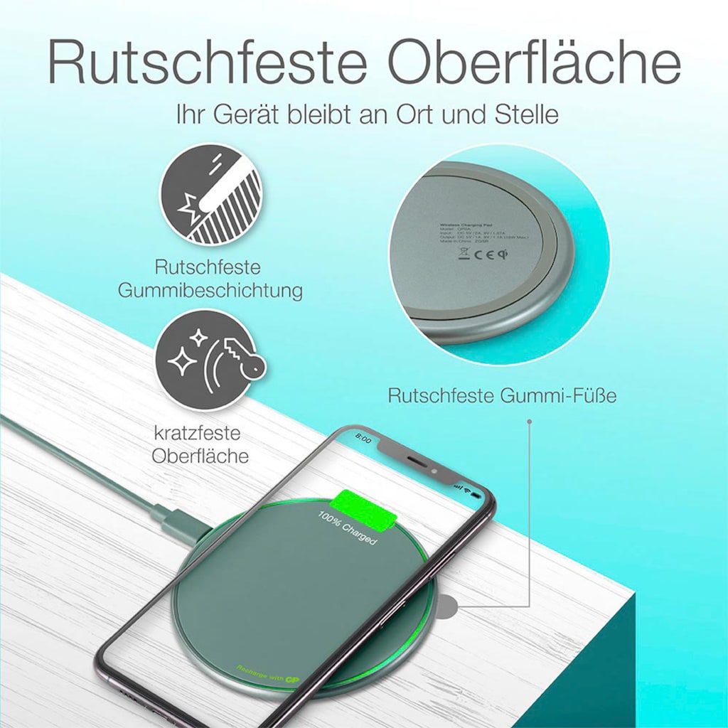 GP Batteries Wireless Charger »Drahtloses QI Ladegerät für z.B. Smartphones GP QP0A grau 10W«