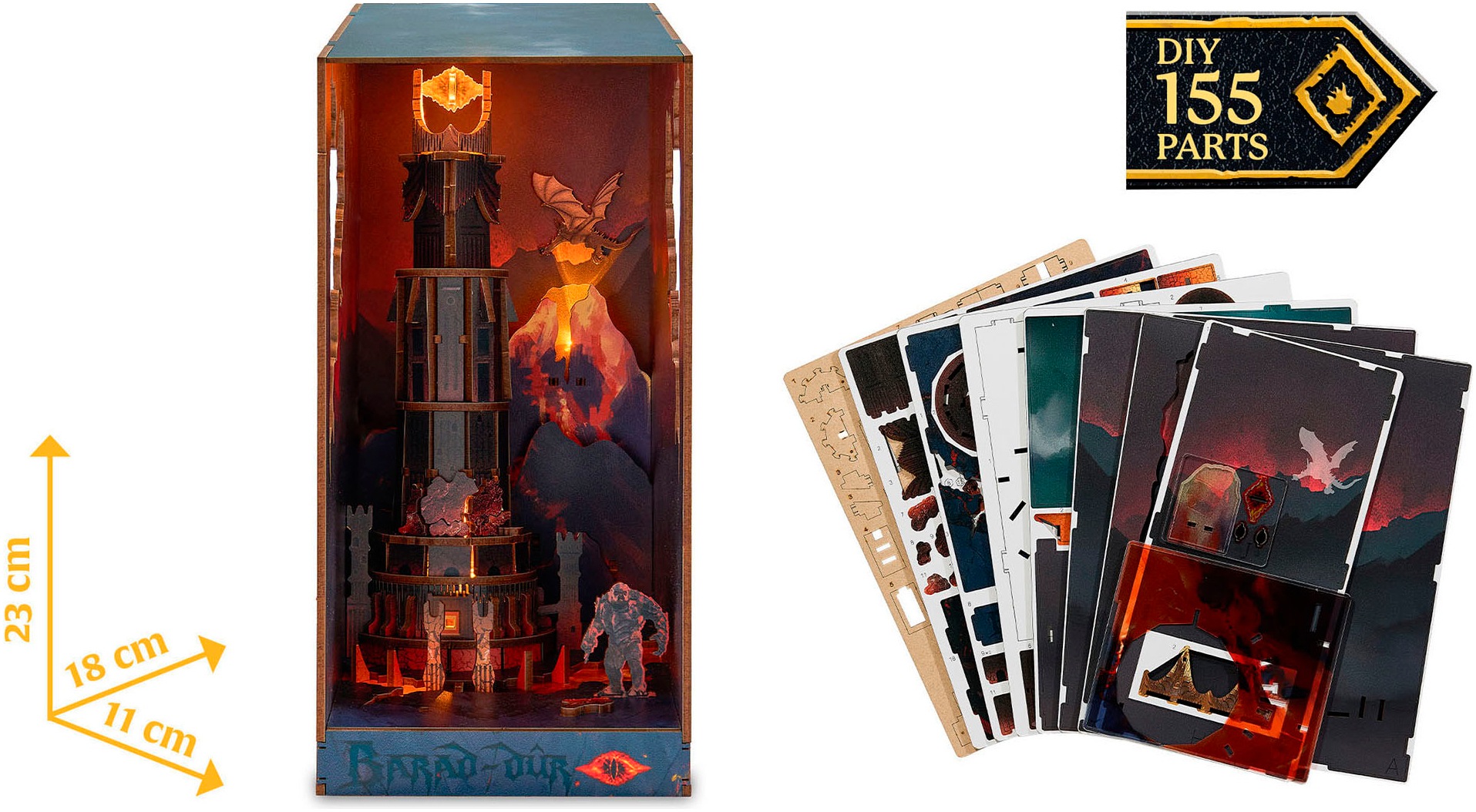 Revell® 3D-Puzzle »Book Nook, Tiny Adventures Herr der Ringe Barad-Dûr«, Buchstütze; mit LED-Beleuchtung